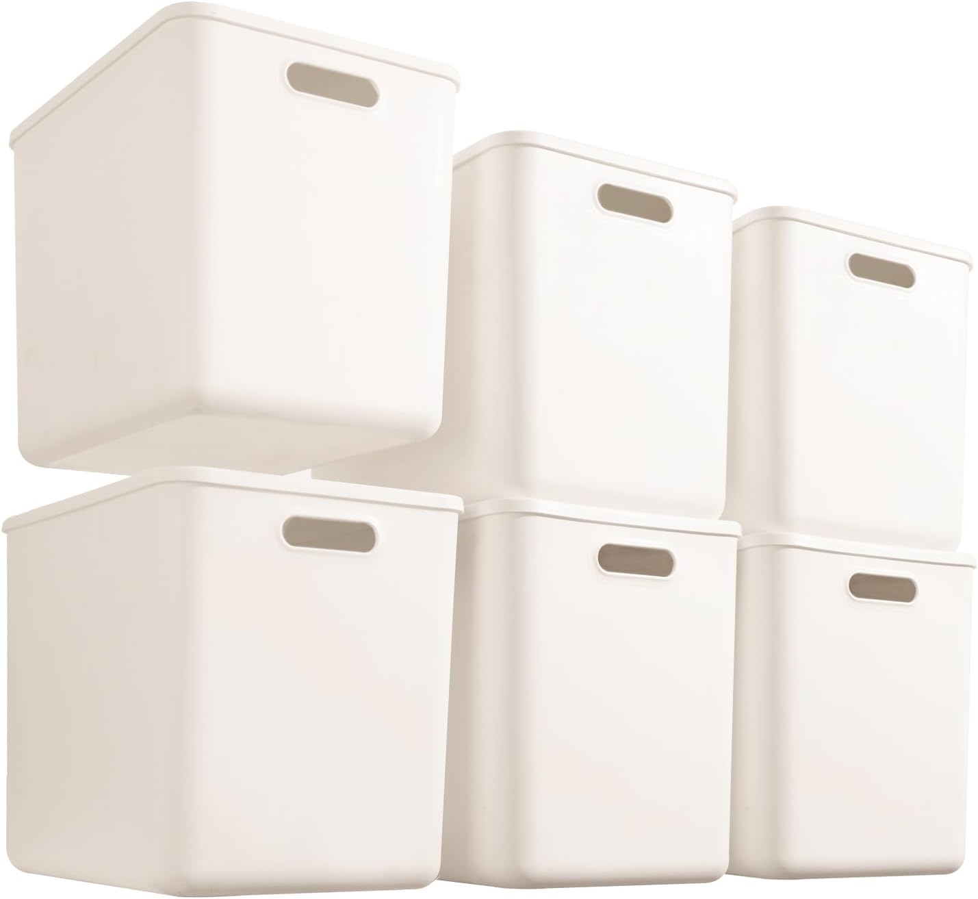 4 pack large plastic White storage bins with Lids, Toy Box Chest with Handle,Organizer Containers Baskets for Baby,Nursery,Shelves,Playroom, Bedroom,Office,Closet,home (White, 4M)
