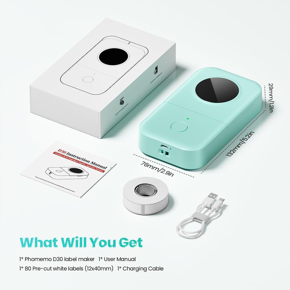 Phomemo Label Maker, D30 Portable Bluetooth Label Maker Machine with Tape, Small Mini Label Printer, Multiple Templates Fonts Icon Labeler for Home, School, Office