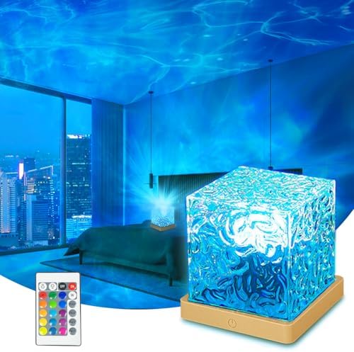 Ocean Wave Projector Light, 16 Colors Havie Cube Lamp, 3D Holographic Water Ripple Lamp with Remote Control, Northern Night Light for Bedroom, Mood Ambient Lighting for Home