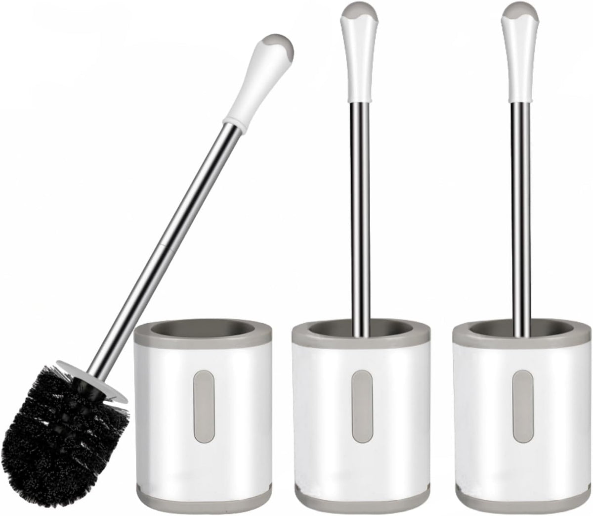Toilet Brush and Holder Set, 2 Pack with Stainless Steel Handle Toilet Bowl Brush, Compact Toilet Scrubber Brush for Deep Cleaning Bathroom Restroom, Easy to Assemble-Grey