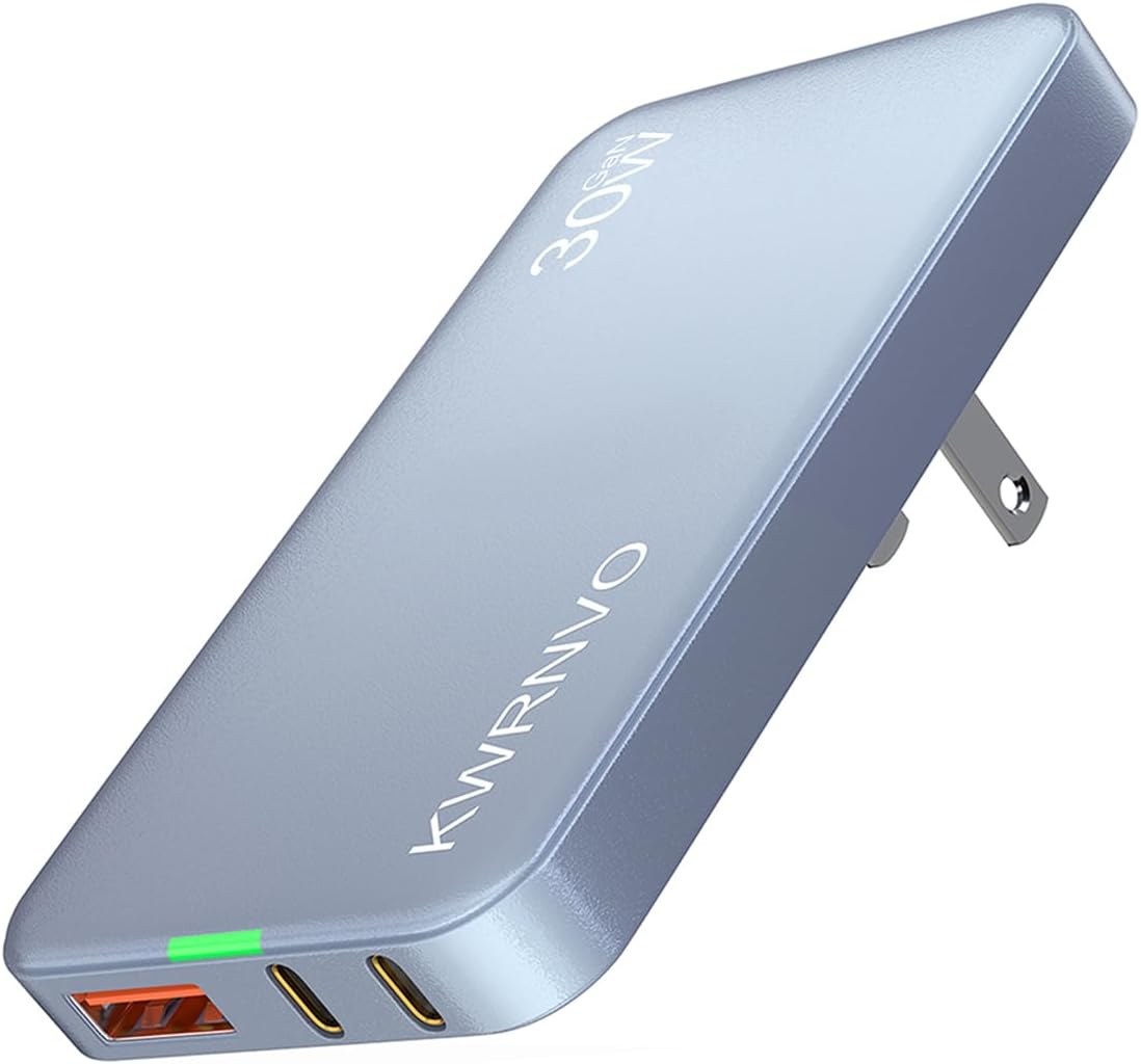 Ultra-Slim Flat USB Wall Charger for Phones & Tablets 30W GaN 3-Port Fast Charging with 2 Type-C & 1USB-A Port for iPhone 16/15/14/13/12/11/Pro Max/XS/XR/8/7 White