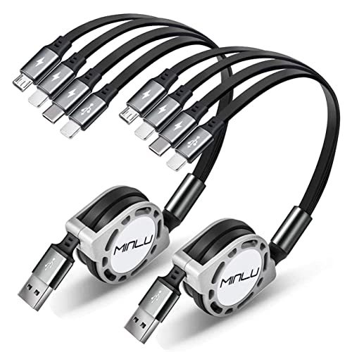 MINLU Multi Charging Cable 4A, 2Pack 4Ft Retractable Multi Fast Charger Cable, Multiple Charging Cord, 4 in 1 Multi USB Cable with Type C/Micro USB Ports for Cell Phones/IP/Galaxy/PS/Tablets/iPads
