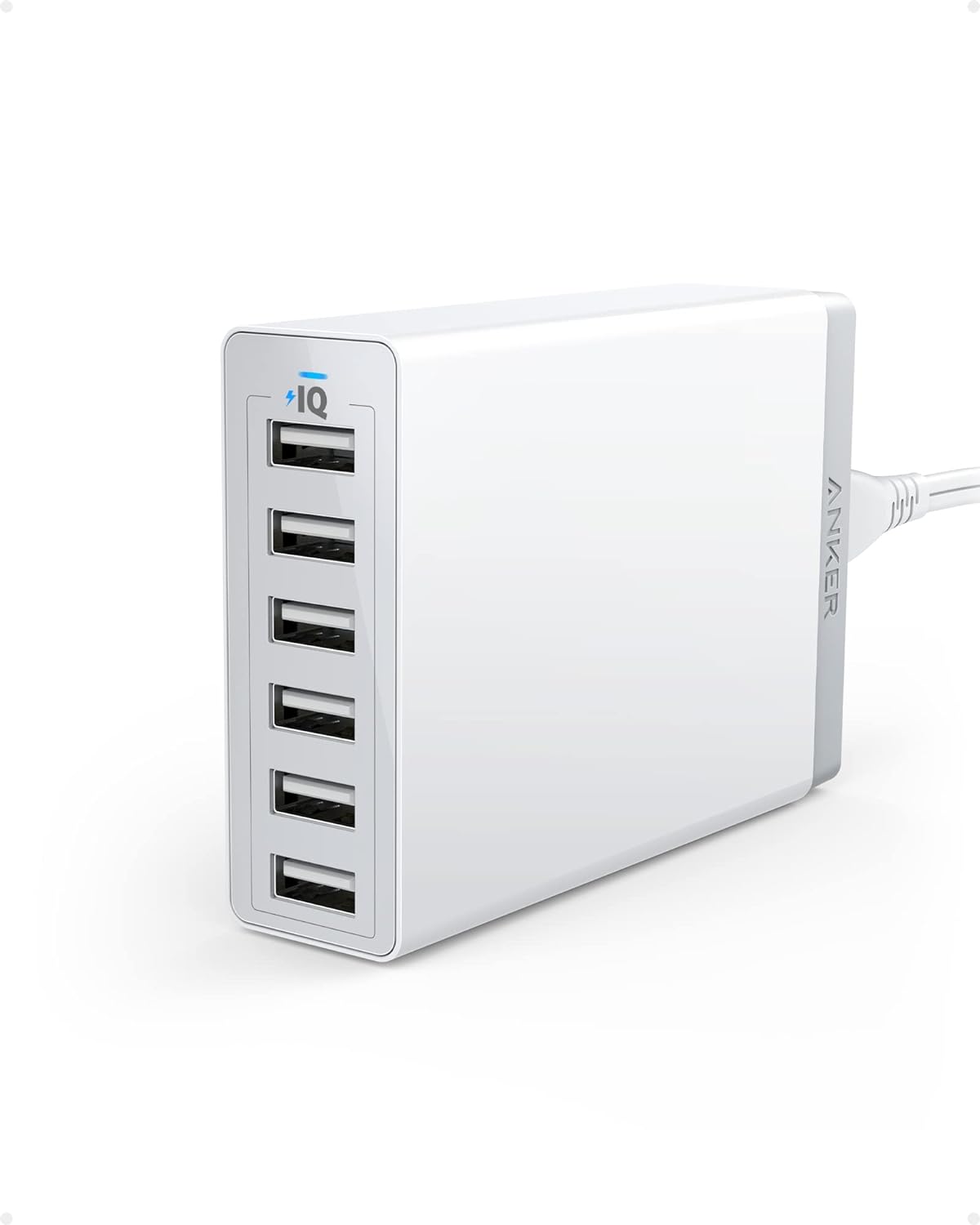 Anker Desktop Charger, 60W 6 Port USB Multiple Charging Hub, PowerPort 6 Multiple USB Charger, Campatible with iPhone, iPad, MacBook, Galaxy, LG, HTC, and More