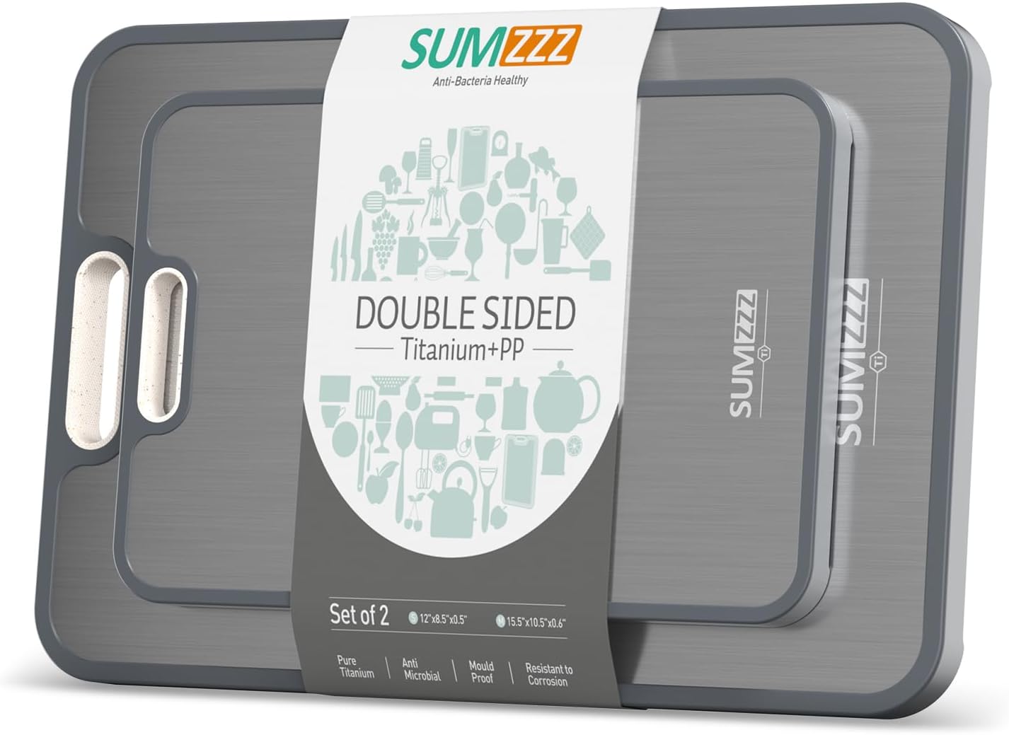 Titanium Cutting Board for Kitchen, Cutting Board Double Sided Food Grade, Pure Titanium/PP, Easy to Clean Large Size 15”×10.3”