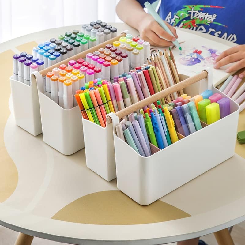 Vidifor Large Plastic Portable Caddy with Handle, Storage Organizer Bin with Adjustable Dividers for Art Supplies, Crafts, Colored Pencils, Makeup Desk