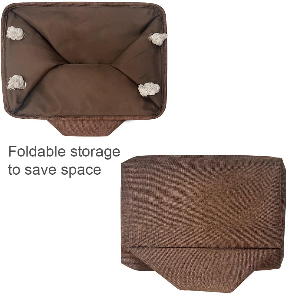 TheWarmHome Decorative Basket Rectangular Fabric Storage Bin Organizer Basket with Handles for Clothes Storage (Brown,Large-3Pack,15.7L*11.8W*8.3H)