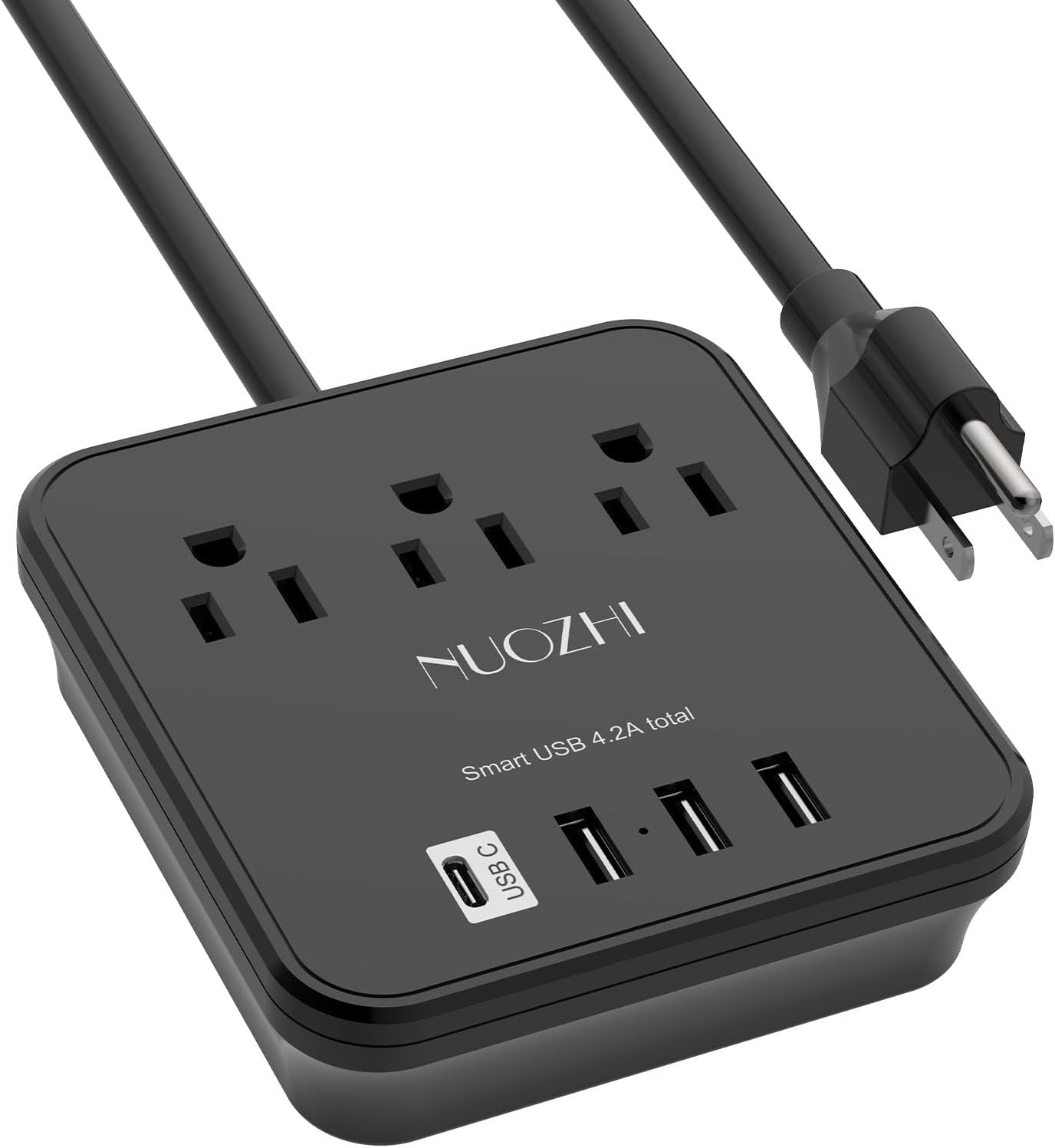 Cruise Essentials, NUOZHI 6 Ft Power Strip with 3 Outlets and 4 USB Ports(1 USB C), Non Surge Protector for Cruise Ship, Travel, Home Office, ETL Listed, White