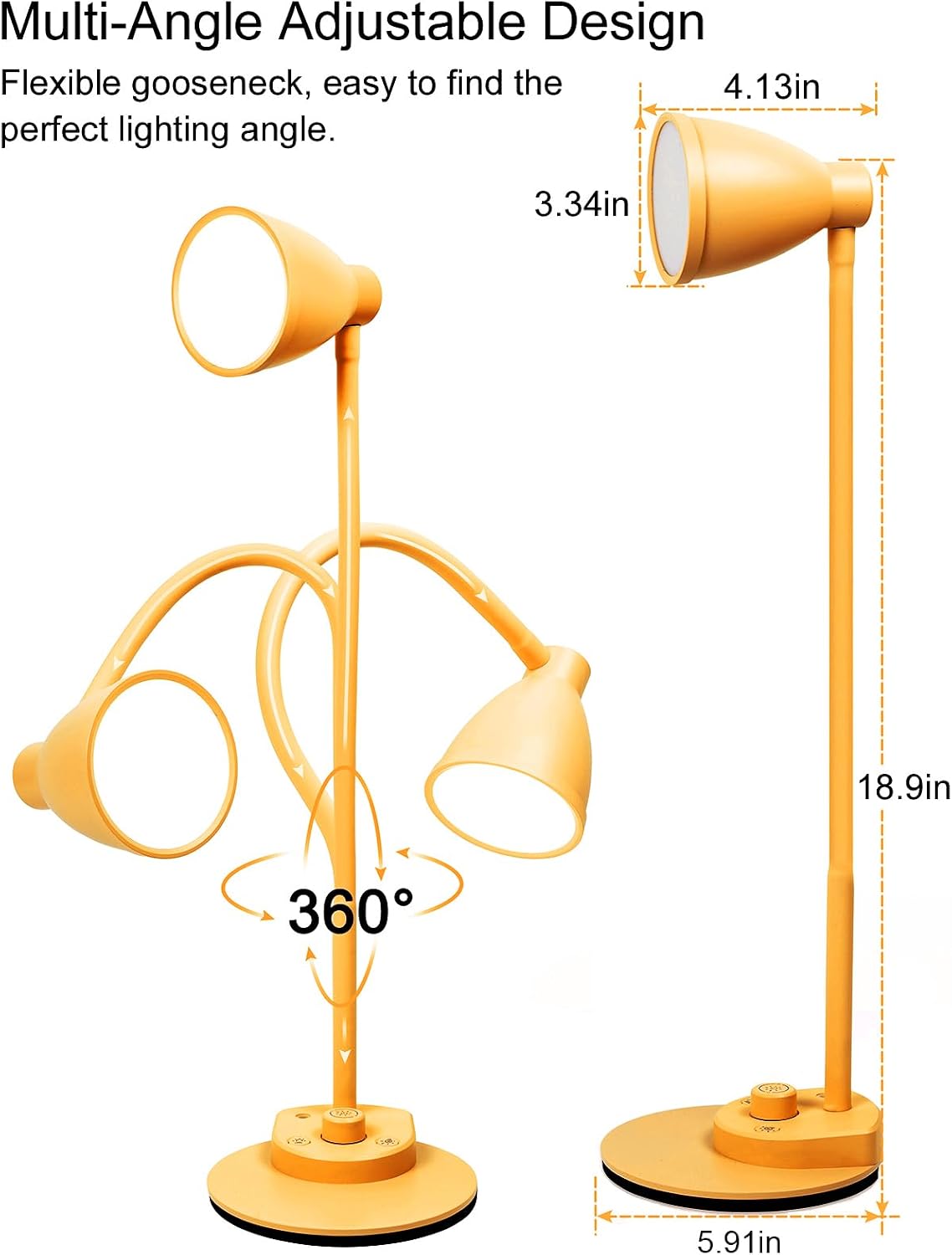 BOHON LED Desk Lamp with USB Charging Port 3 Color Modes Fully Dim, Yellow