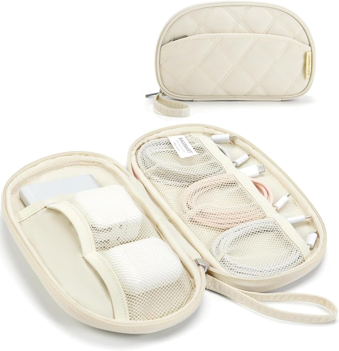 BAGSMART Electronics Organizer Travel Case, Cord Organizer for Women, Travel Cable Bag (Beige)