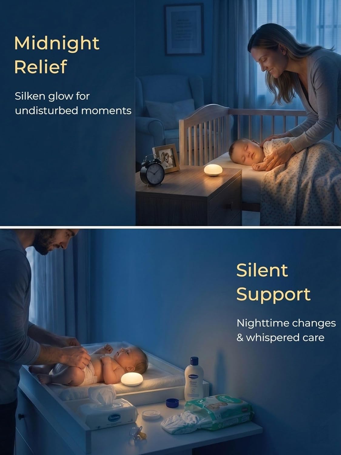 EASZZZ Baby Night Light, Nursery Night Lamp for Breastfeeding, Soft BPA Free Silicone Touch Night Lamp, Eye Caring, Easy Flip Design, Stepless Dimming, 1-Pack