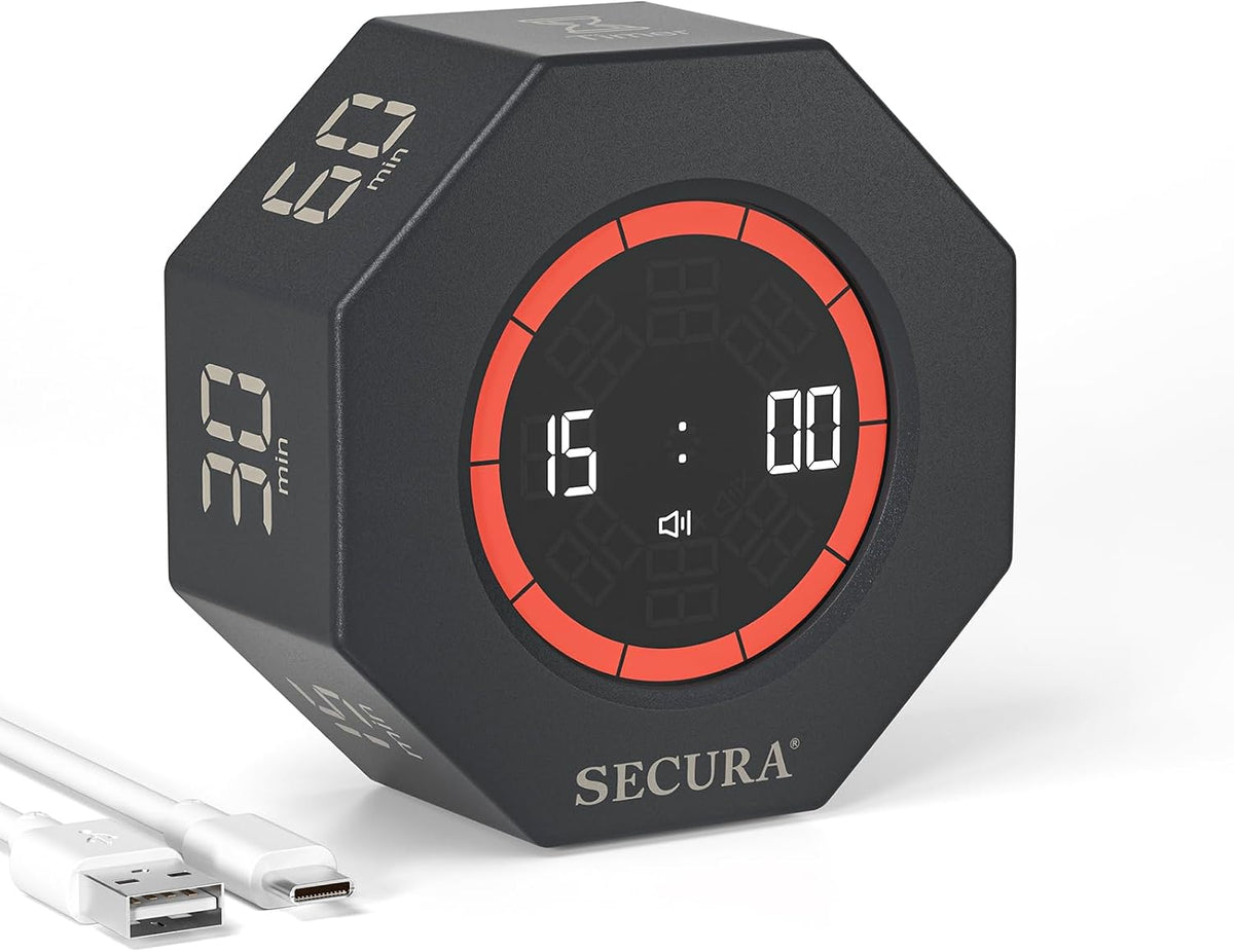 Secura Pomodoro Timer with 1/3/5/10/15/30/60 Min Presets, 3 Level Volume