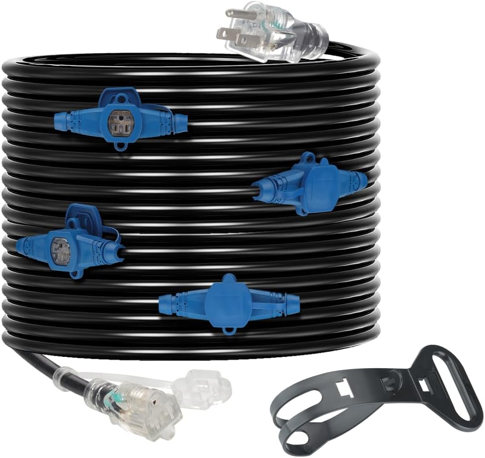 65 Feet Multi Outlet Extension Cord 12 Gauge 13 Nema 5-15R Outlets