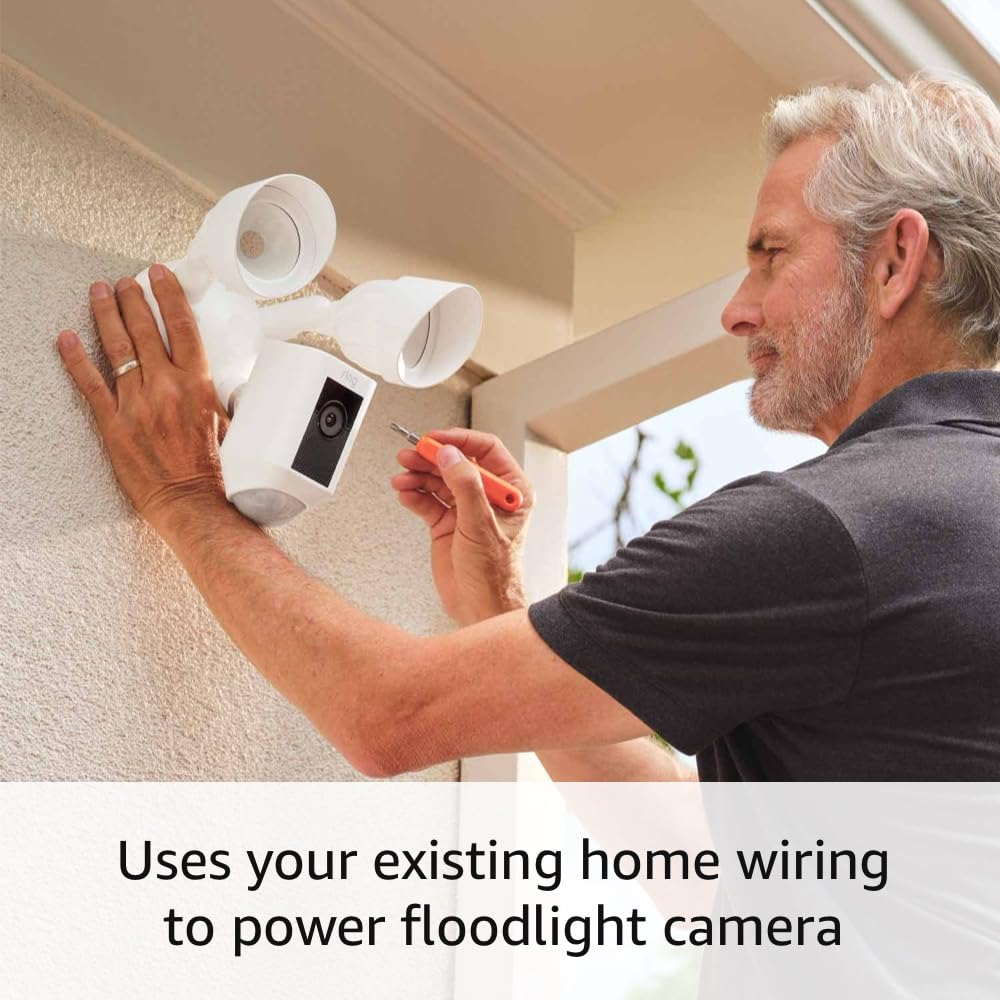 Ring Floodlight Cam Wired Plus, Outdoor home or business security with motion-activated 1080p HD video and floodlights, Black