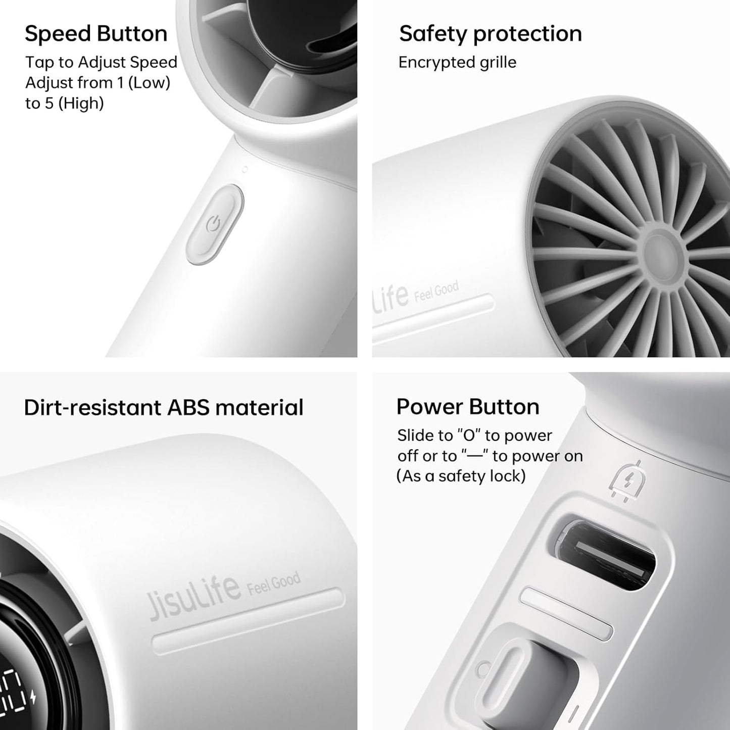 JISULIFE Handheld Turbo Fan Life10S – 5000mAh Rechargeable Portable Fan, 28H Runtime 5-Speed Powerful Airflow, Mini Quiet Hand Fan for Travel, Camping, Beach, Sports, Concerts, Men & Women (Gray)
