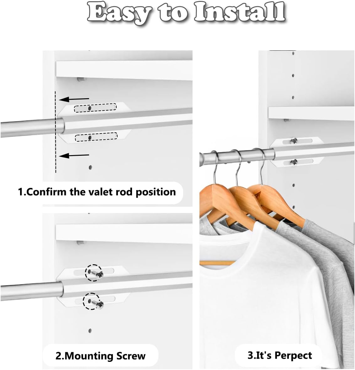 Valet Rod for Closet Pull Out, 12" Adjustable extending closet rod, Standard Retractable closet rod organization rack, Valet Clothing Hanger Rods Extender for Wardrobe Laundry Bathroom (Starry Silver)