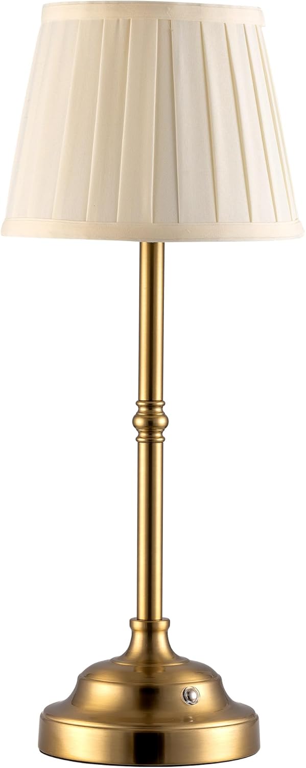 KDG Portables Cordless Table Lamp, Fabric Shade Desk Lamp, 4000mAh Rechargeable Battery Powered Lighting, Dimmable Light for Dining Room, Bedroom, Bedside, Bar, Night Light, Camping, Balcony (Gold)