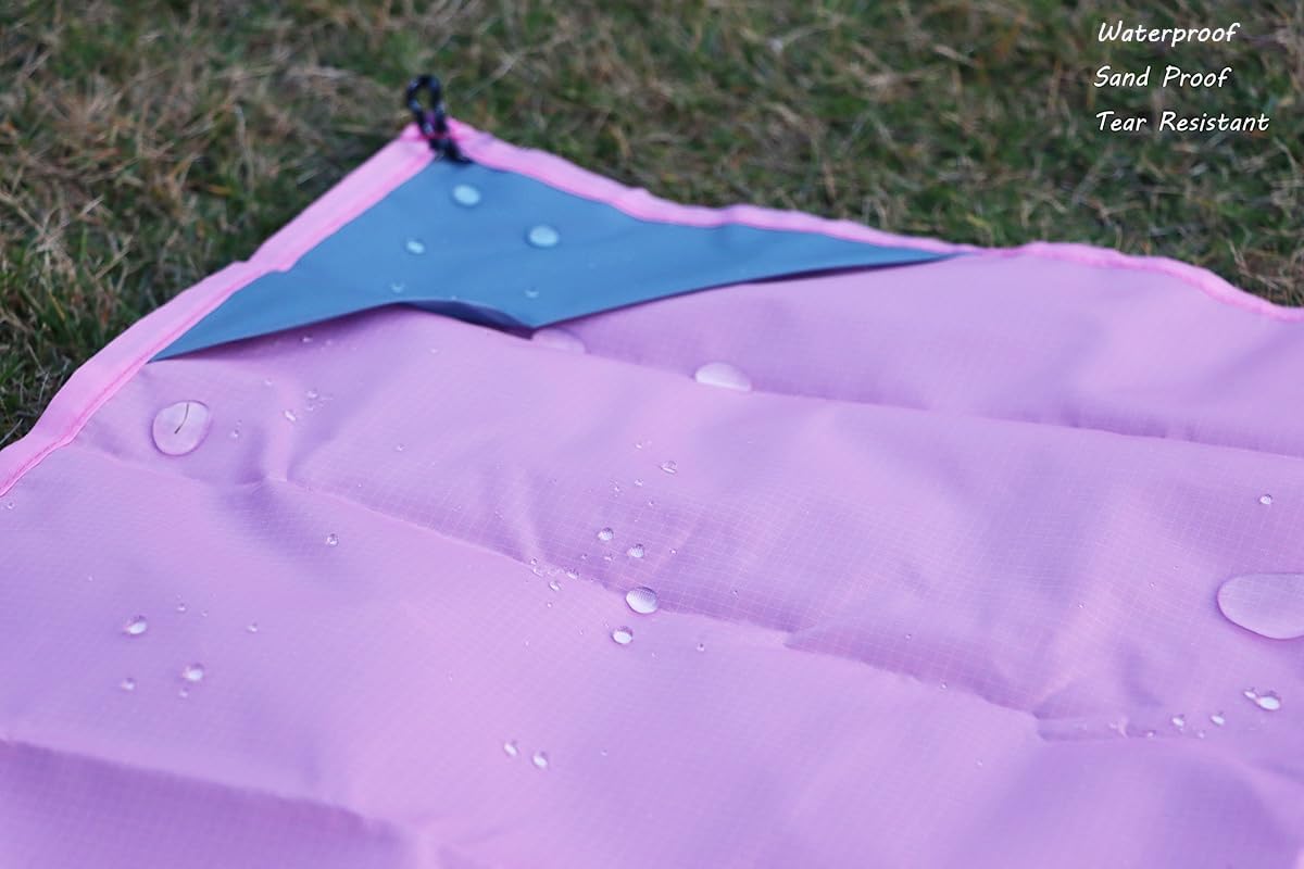Orga'Neat Pocket Picnic Blanket, Beach Mat Waterproof Sandproof, Compact Lightweight Small Tarp for Camping, Hiking, Backpacking, Festival, Travel, Foldable in Bags (Pink/Grey, 55"x60")