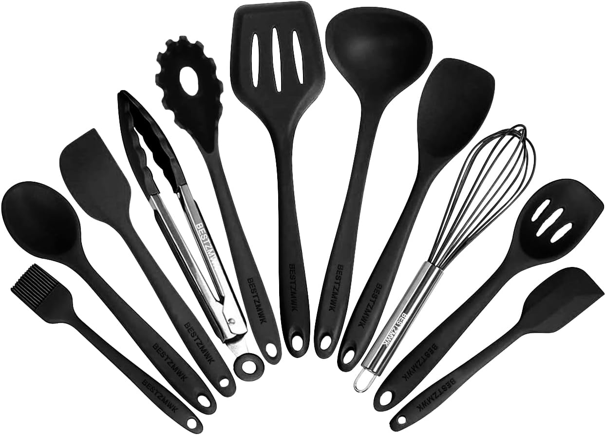 Kitchen Utensil Set - 11 Cooking Utensils - Colorful Silicone Kitchen Utensils - Nonstick Cookware with Spatula Set - Colored Best Kitchen Tools Kitchen Gadgets (Khaki)