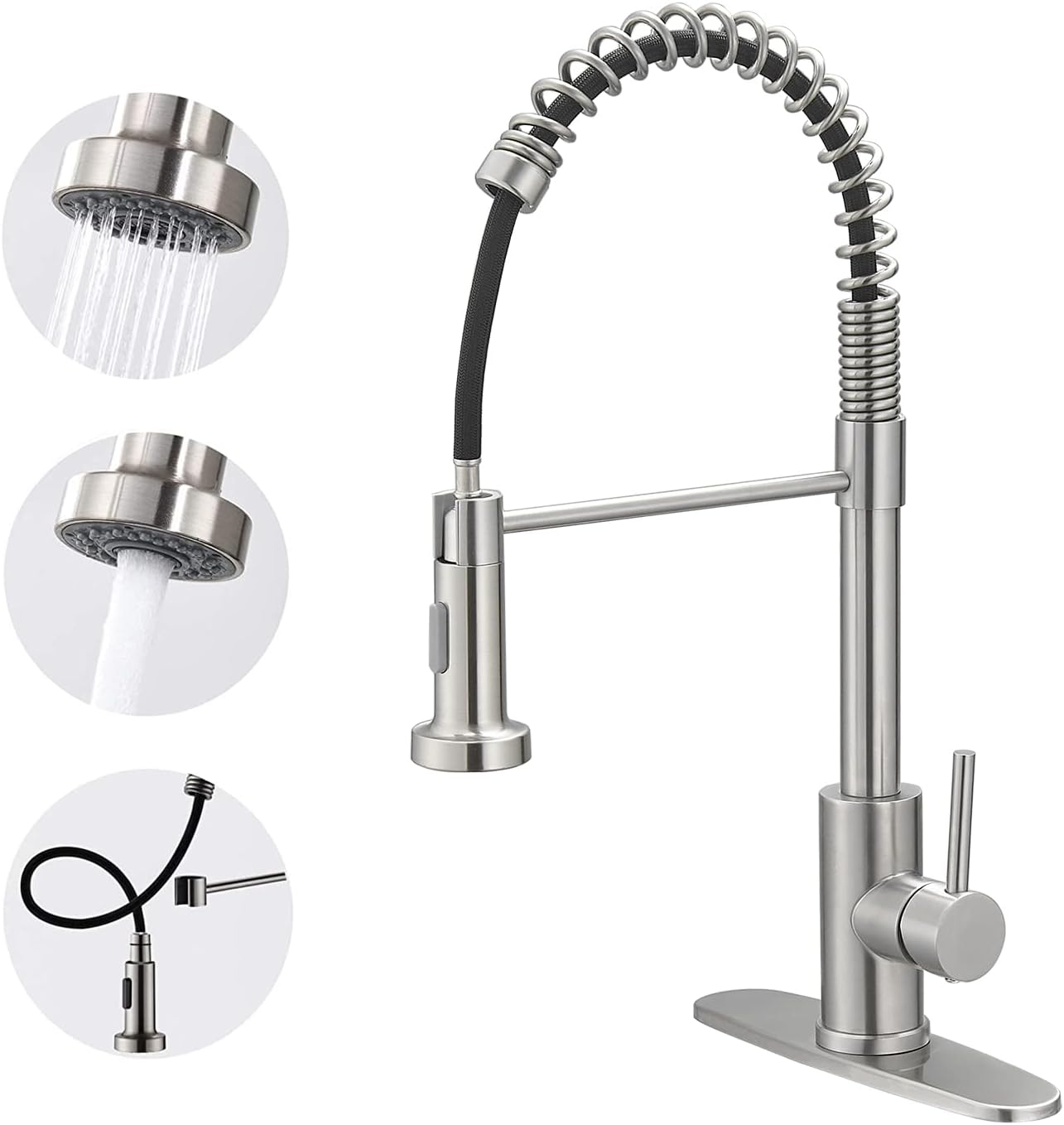 VOTON Black Kitchen Faucet with Pull Down Sprayer Pull Out Kitchen Sink Faucet Stainless Steel Commercial Spring Farmhouse faucets for Kichen Sink Camper Laundry Utility Rv Bar Sink Faucet