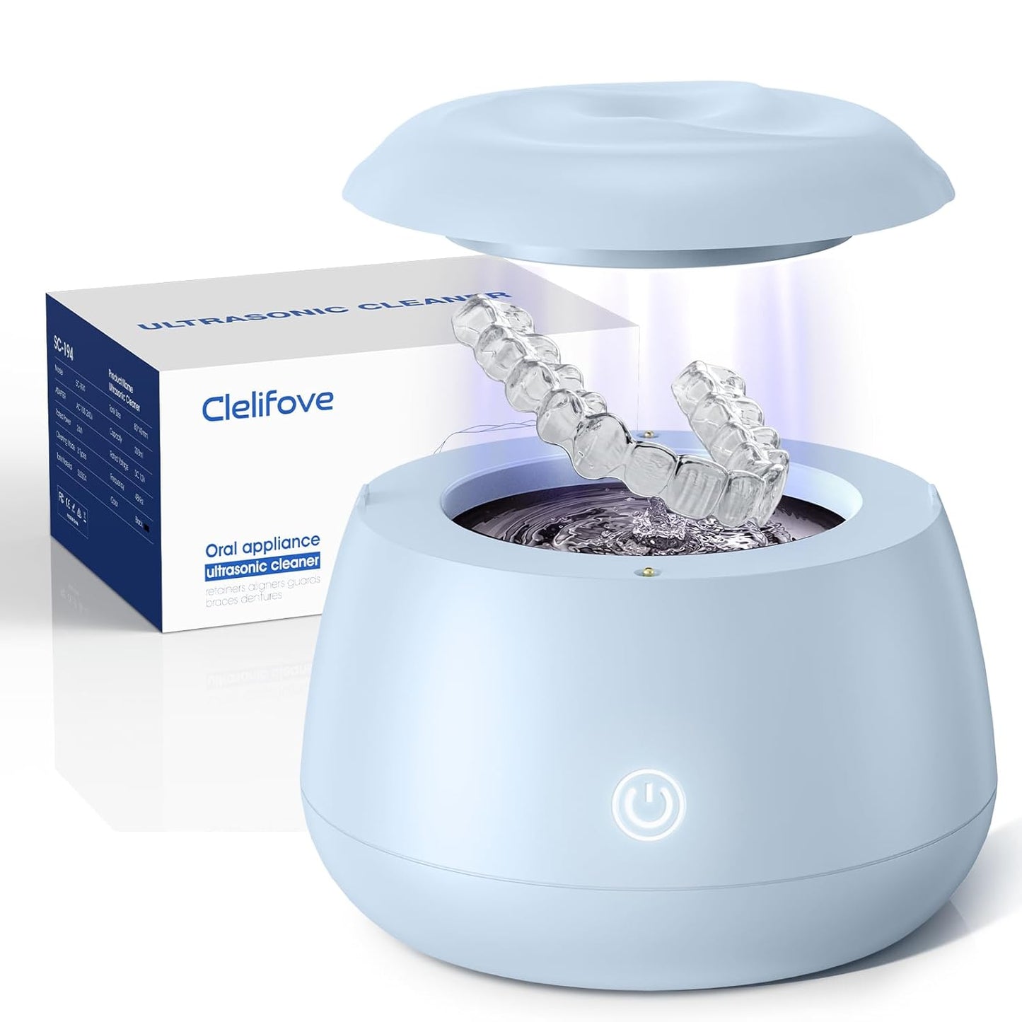 Ultrasonic Retainer Cleaner Machine 48kHz Denture and Aligner Cleaning Pod for Mouth Guards Night Guards Dental Trays Braces Toothbrushes Jewelry with 200ML Capacity (White)