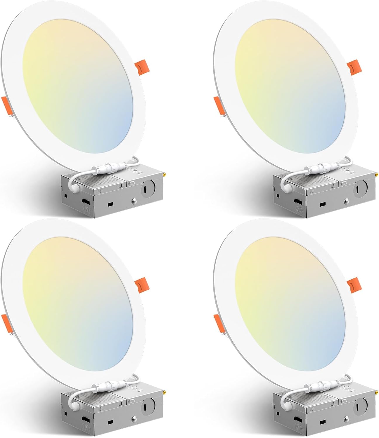 Amico 4 Pack 6 Inch Black 5CCT Ultra-Thin LED Recessed Light with Junction Box, 2700K/3000K/3500K/4000K/5000K Selectable, 12W Eqv 110W 1050LM Dimmable Canless Wafer Downlight, ETL & FCC
