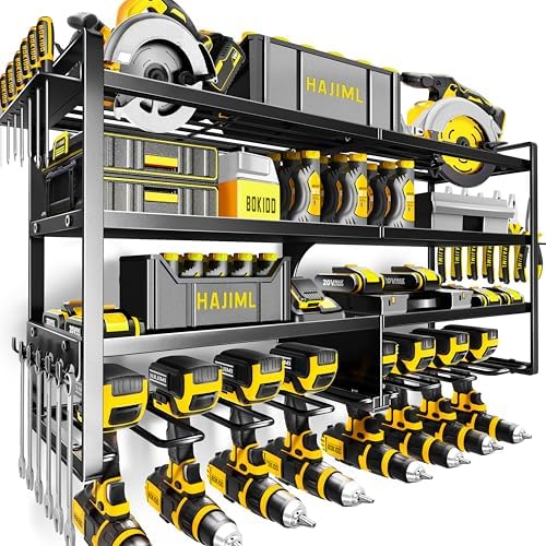 Power Tool Organizer Wall Mount,4 Layers Heavy Duty Storage Rack with 8 Drill Holder, Easy Installation, Tool Organizer Wall Mount for Garage Workshop and Home Organization.