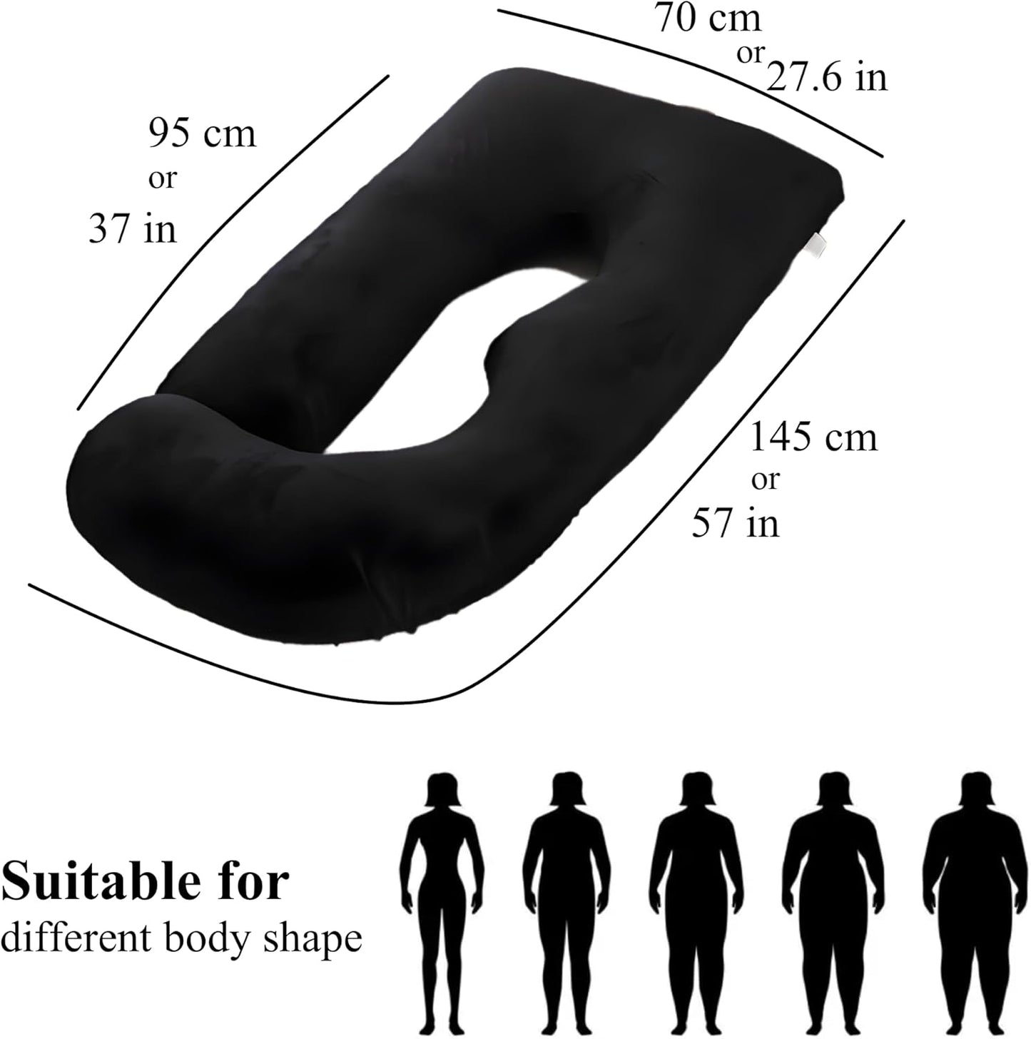 ALLOPERA Pregnancy Pillow, Full Body Maternity Pillow 57 inch, with Removable Washable Cover - Sleep Support for Legs, Back, Neck, Shoulder, HIPS, Belly for Pregnent Women, Velvet (Coal-Black)