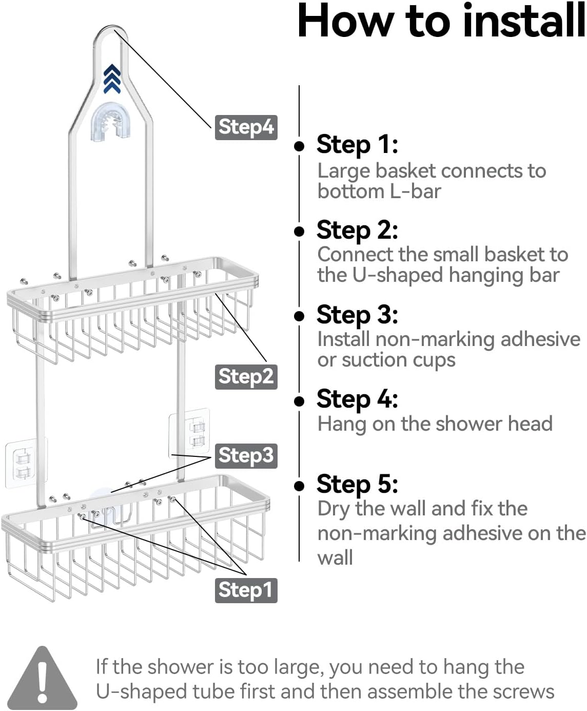 YASONIC Shower Caddy Hanging, Never Rust Shower Organizer Hanging, Aluminum Shower Racks for Inside Shower with Hooks for Razor, Bathroom Organizers and Storage with Soap Holder, Bright Silver