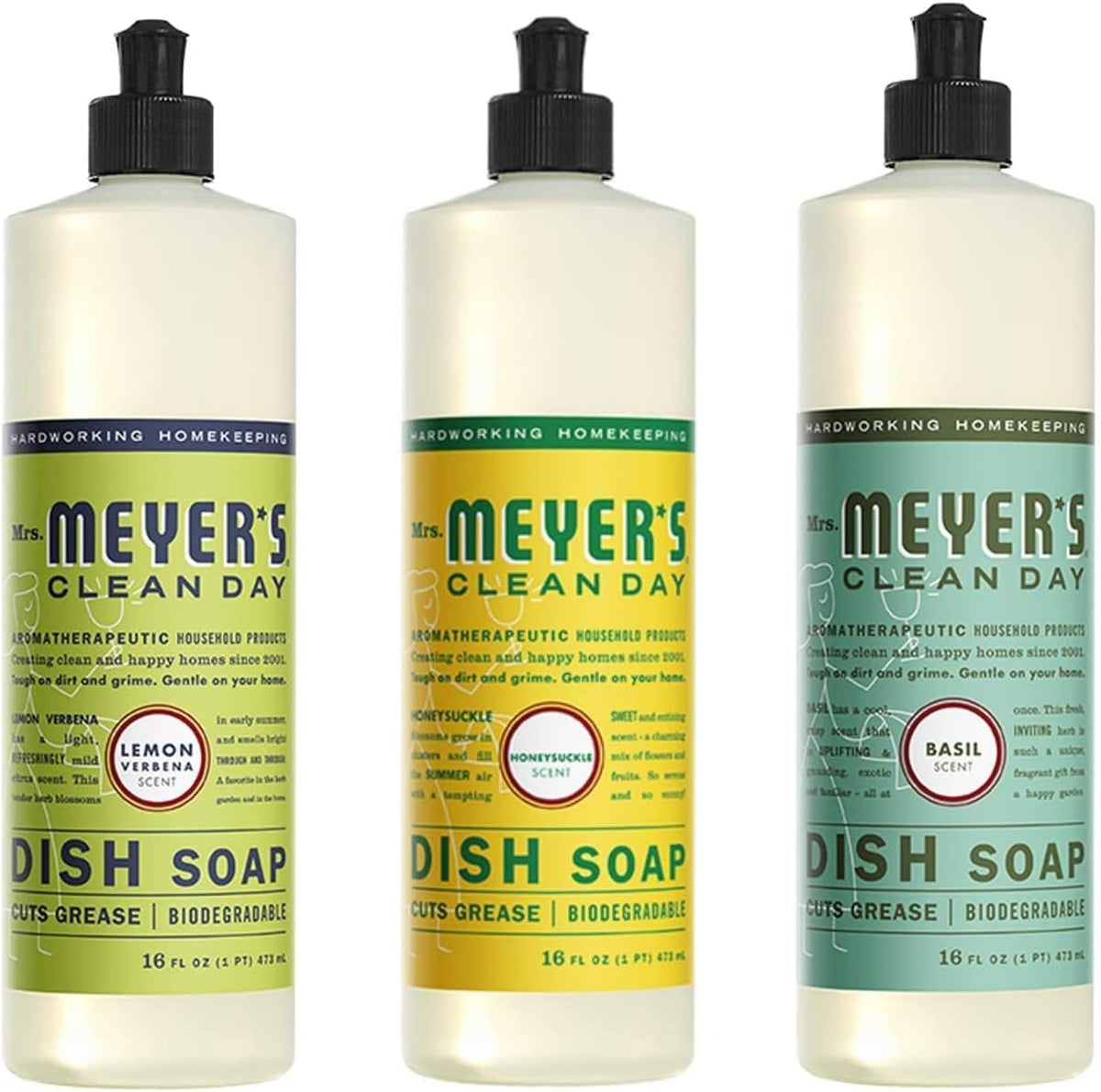 MRS. MEYER'S CLEAN DAY Liquid Dish Soap, Apple Cider Scent, 16 Fl Oz Bottle - 3 Pack