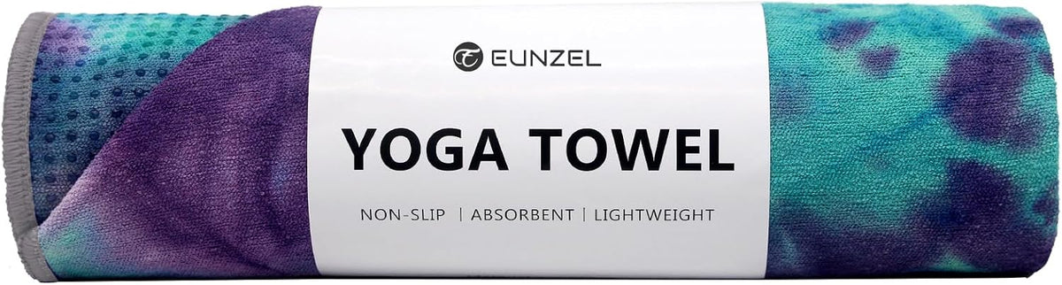 Eunzel Yoga Towel,Hot Yoga Mat Towel with Grip Dots Sweat Absorbent Non-Slip for Hot Yoga, Pilates and Workout 24" x72", Dark Cyan
