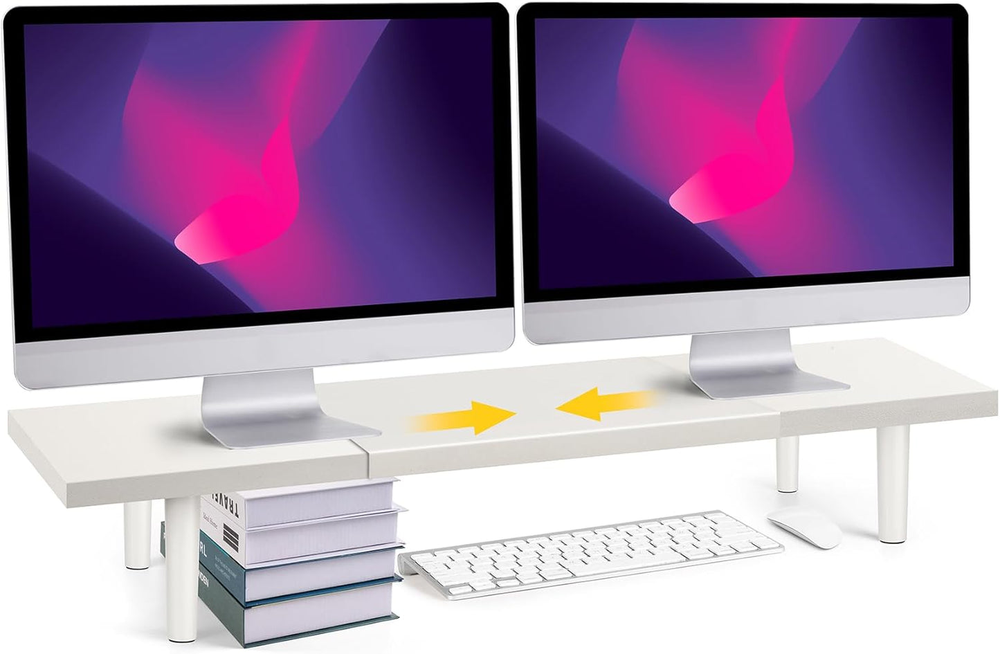 Across-Star Dual-Monitor-Stand-Riser-For-Desk Adjustable Length 32-40 Inch,Large Desktop Computer Monitor Riser For 2 Screens,Desk Shelf Organizer Riser Stand For Computer/Laptop/PC/Printer/TV Black