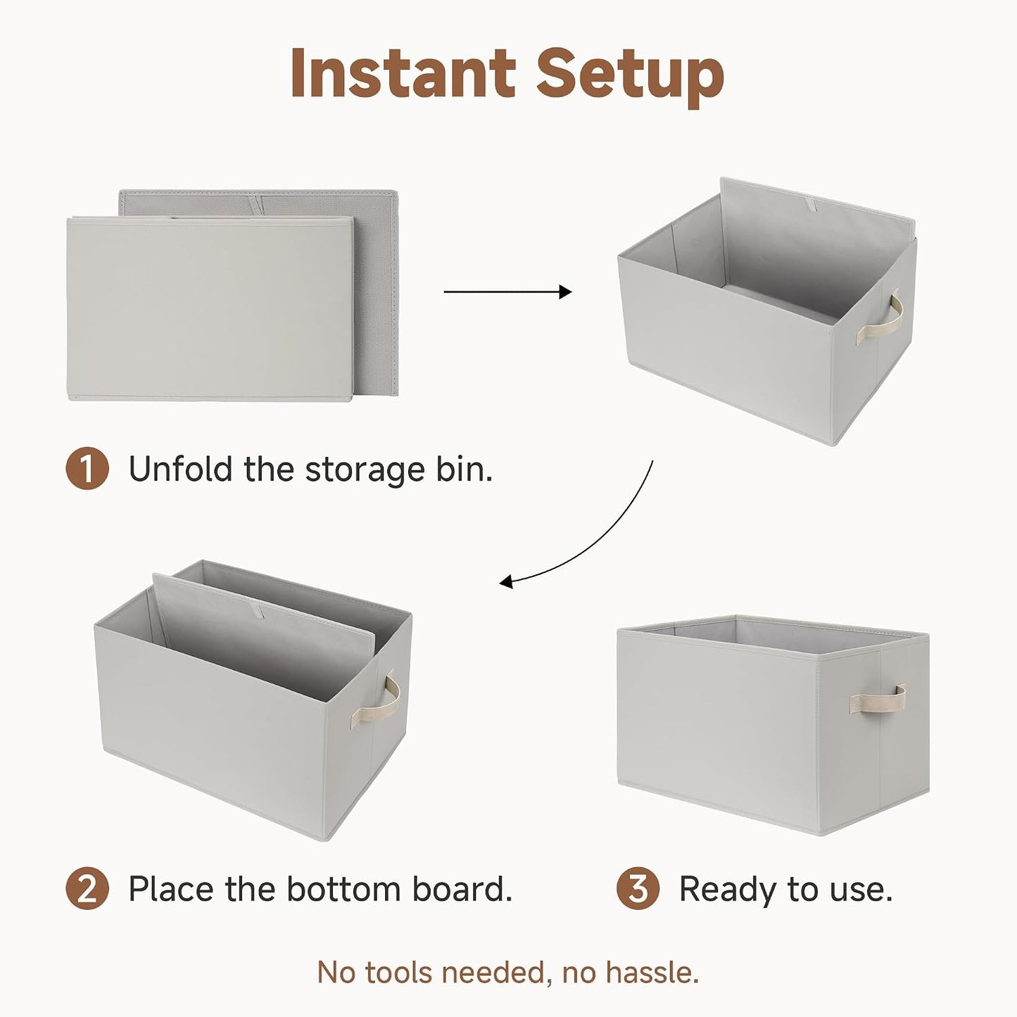 StorageWorks Closet Storage Bins, Light Gray, Large, 3-Pack | Storage Baskets for Shelves, Fabric Storage Bins, Closet Organization and Storage Baskets, Organizer Bins for Clothes