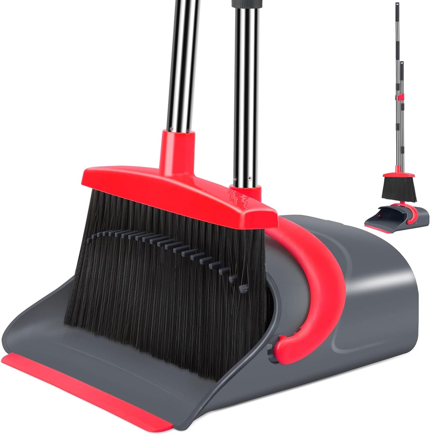Ivandar Broom and Dustpan Set for Home, Dust pan with Long Handle, Broom with Dustpan Combo Set, for Home Kitchen Room Office Lobby Floor Use Upright Stand Up Sweeping (Gray&Green)