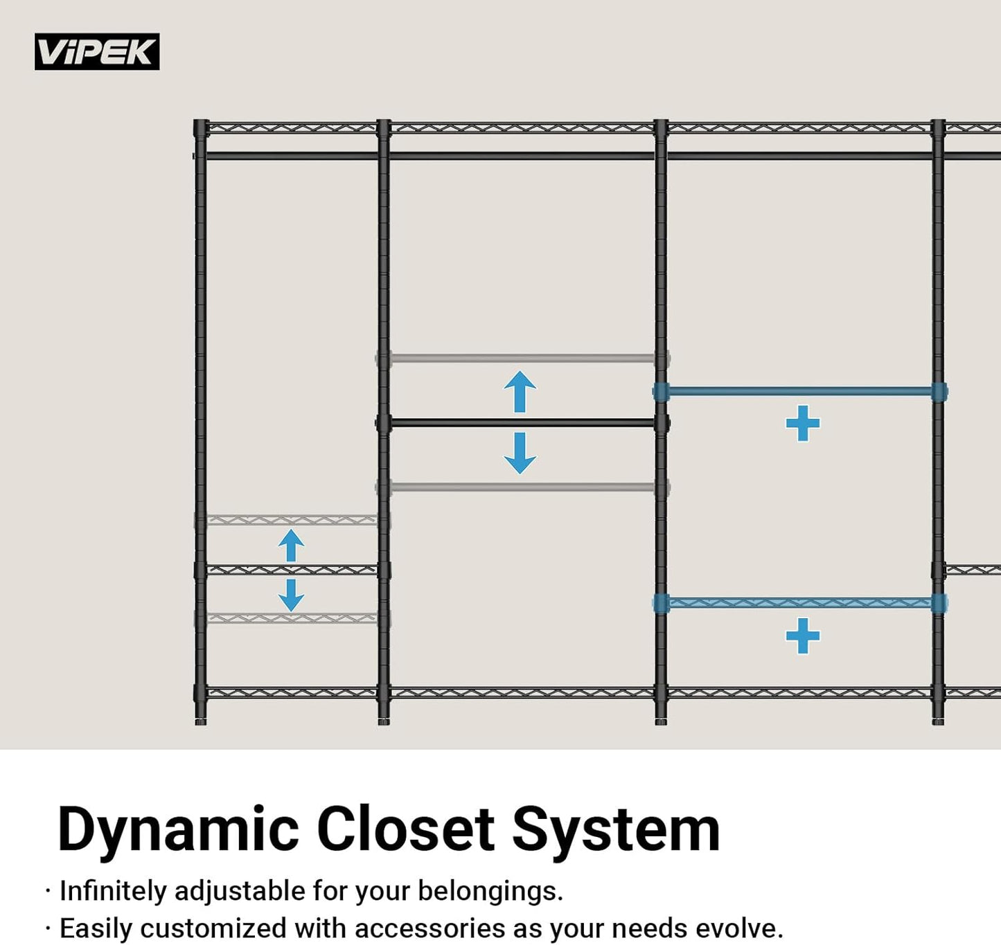 VIPEK V5 Portable Closet Wardrobe Heavy Duty Clothes Rack Metal Freestanding Clothing Racks, Adjustable Custom Closet Racks with 4 Hanging Rods & 8 Shelves, 68.9" Lx15.7 Wx76.4 H, Bronze