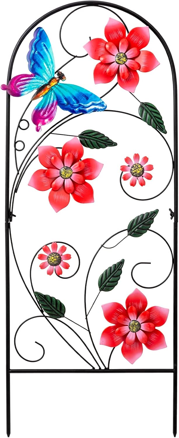 Garden Decor for Outside, YEAHOME 34 Inch Decorative Garden Stakes with Flowers Dragonflies, Metal Spring Yard Decorations for Outdoor Patio Lawn Backyard