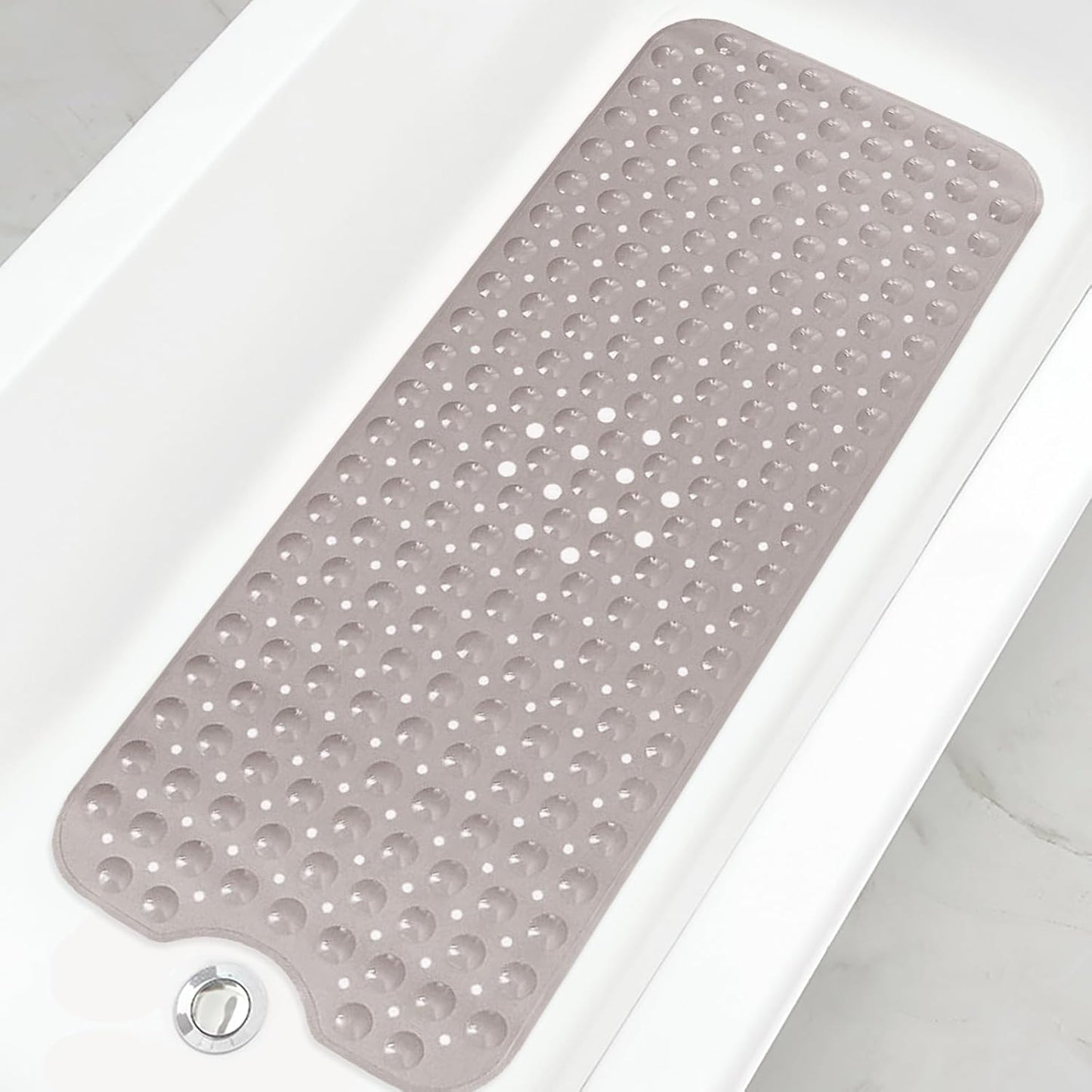 Bathtub and Shower Mats, Extra Long Non-Slip Bath Tub Mat 39 x 16 Inch, Machine Washable Bathmat with Suction Cups & Drain Holes for Bathroom Floor, Clear Grey