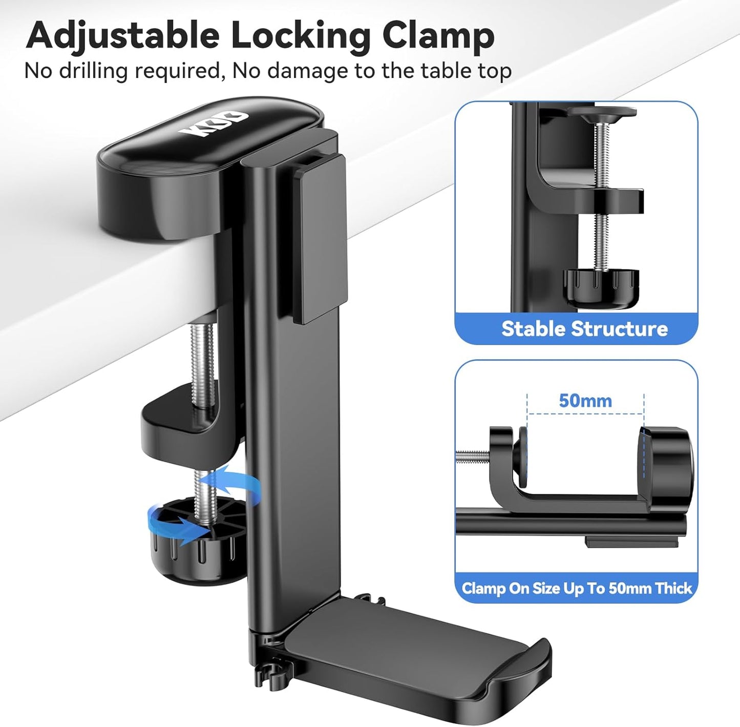 KDD 5 in 1 Desk Controller Holder - Rotating Headphone Hanger with Cup Holder - Clamp On Desk Organizer Holds Controller, Headphone, Cup, Mobile Phone and Pen(Black)