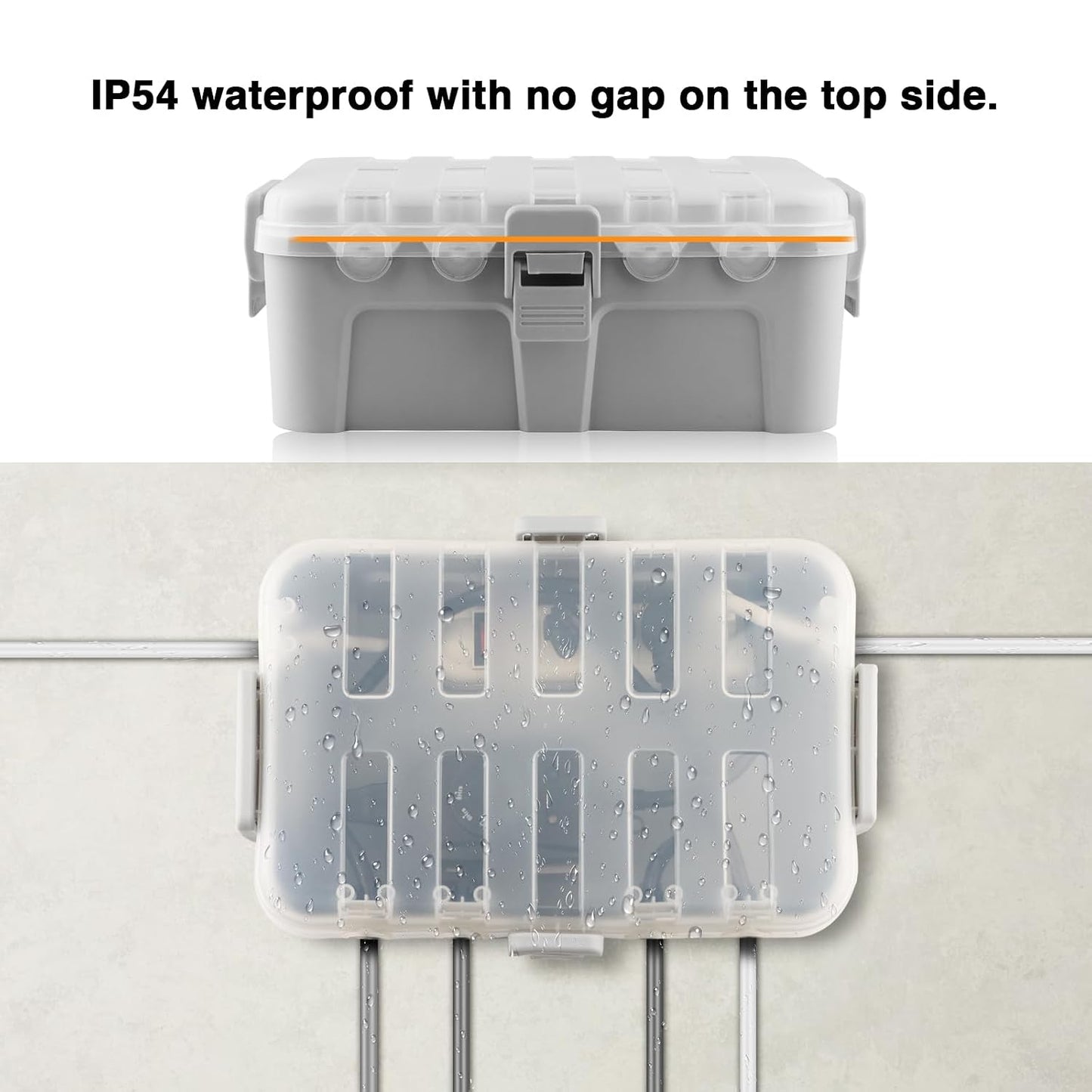 Flemoon Large Outdoor Electrical Box, Waterproof Extension Cord Cover | 6 Cable Entry Ports, IP54 Weatherproof Connection Box with Clear Lid for Photocell Light Sensor Timer, Outlet, Socket, Gray
