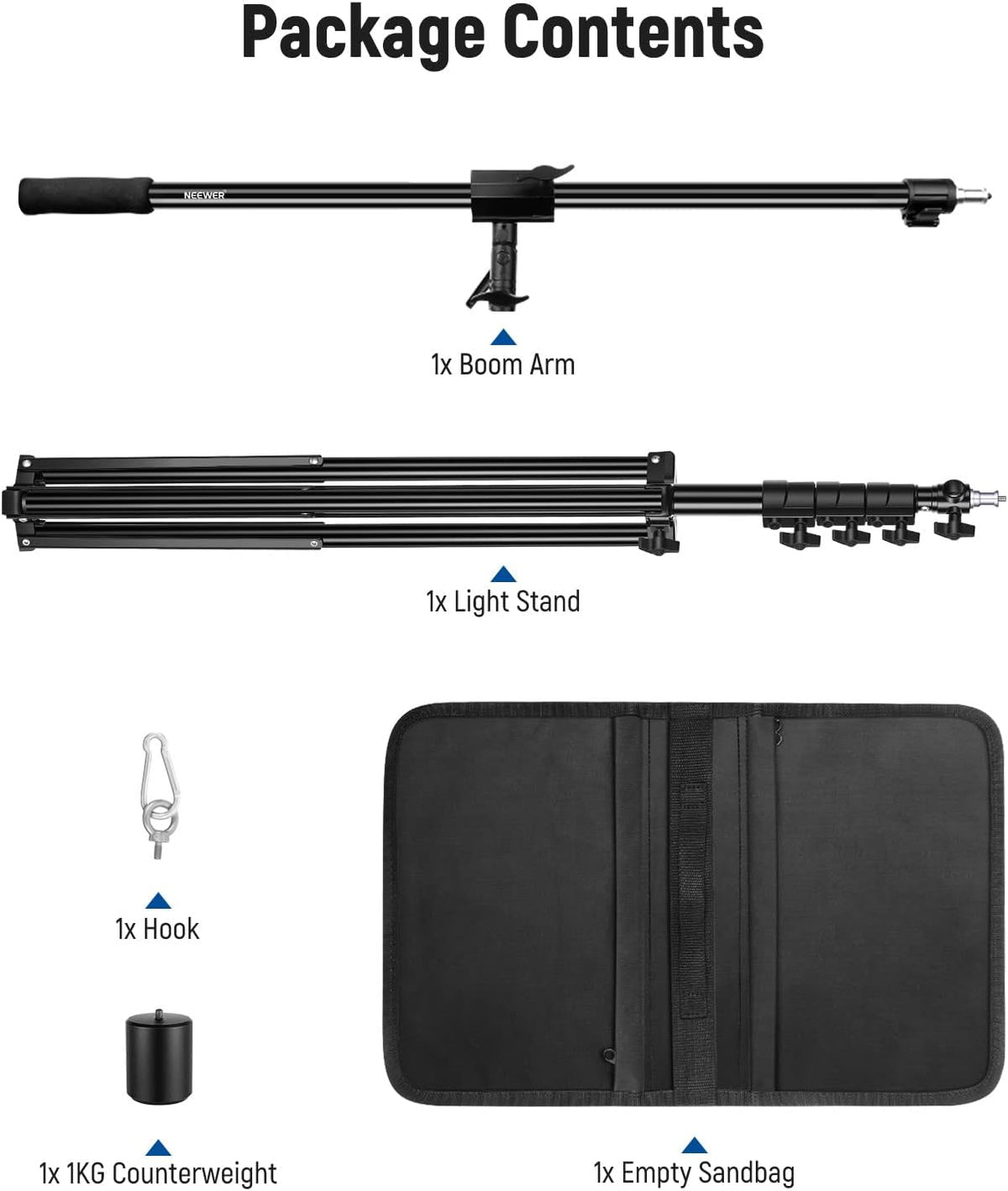 NEEWER Air Cushioned Aluminum Light Stand, 9.8ft/3m Adjustable Photography Stand with Boom Arm, Counterweight, Sandbag, 1/4" Screw for Softbox, Studio Flash, Umbrella, Ring Light, Max Load 5kg