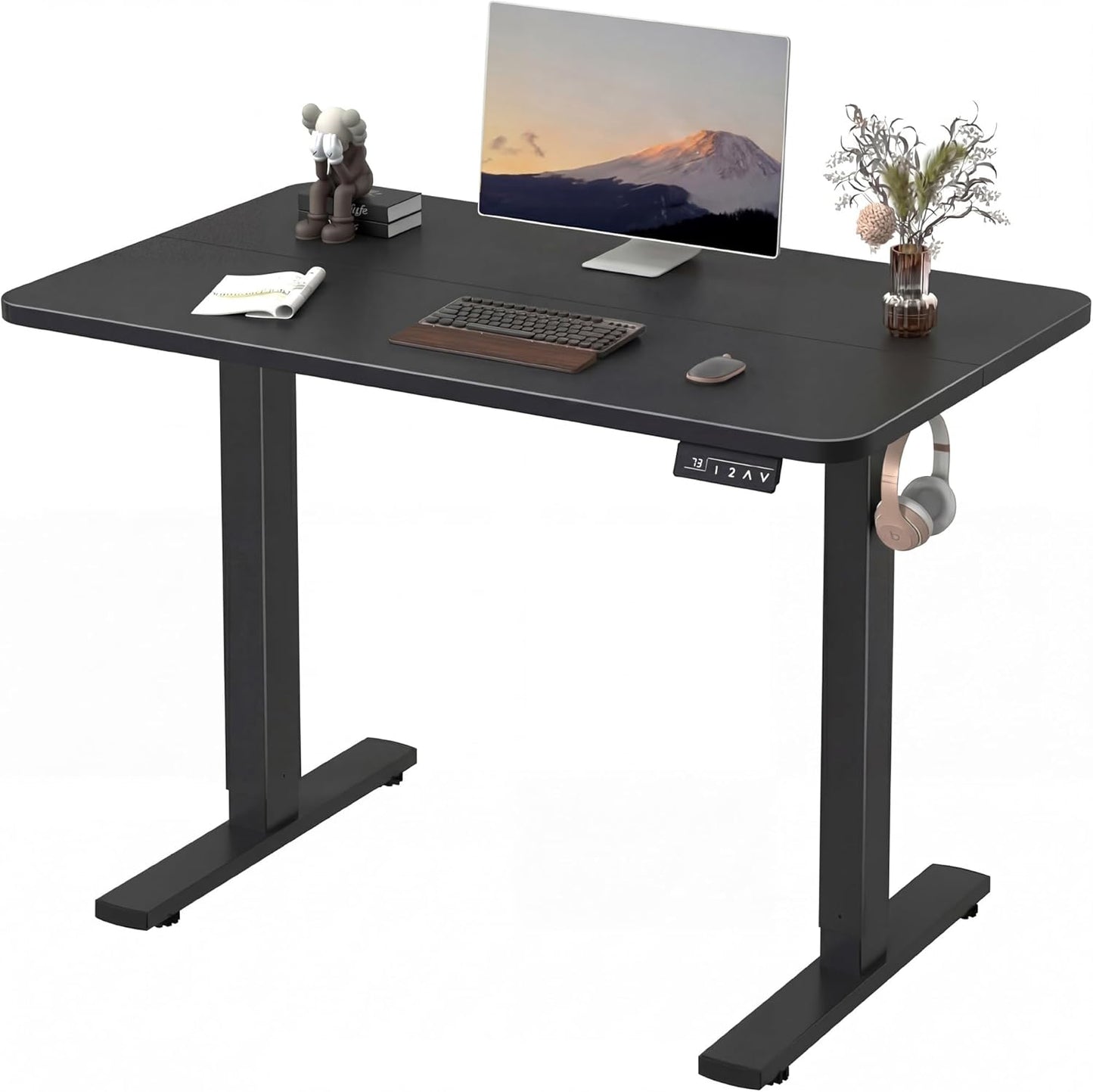 Furmax Electric Height Adjustable Standing Desk Large 55 x 24 Inches Sit Stand up Desk Home Office Computer Desk Memory Preset with T-Shaped Metal Bracke, Brown