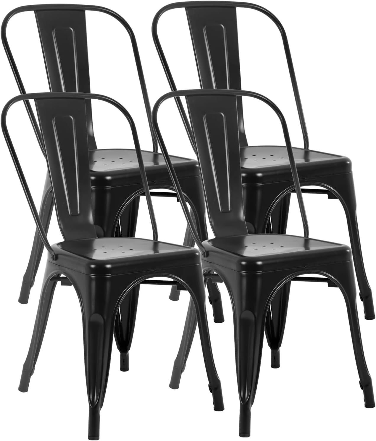 FDW | Set of 4 Metal Dining Chairs | Bronze | Stackable Tolix Side Chairs with Backrest | Scratch-Resistant | Non-Slip Feet | Indoor/Outdoor Use | 330 lbs Capacity | Ideal for Kitchen & Restaurant
