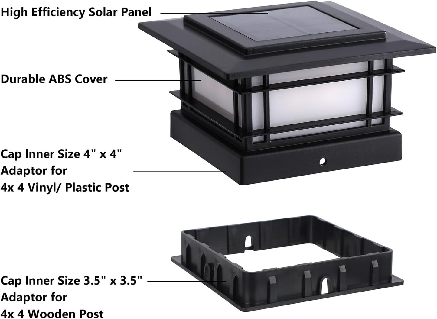 Dynaming 4x4 Solar Post Cap Lights Outdoor with 2 Color Modes, Upgrade Fence Post Solar Lights Black Shell for 4x4 Vinyl/Wooden Posts, Brightness LED Lighting Decor for Garden Deck Patio, 6 Pack