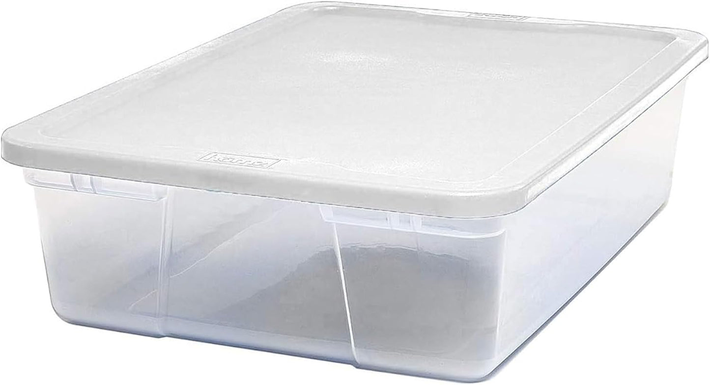 HOMZ 2-Pack Snaplock, Small Clear Plastic Storage Organizer Bins w/ Lids, 28 Quart, White - Stackable Container Boxes for Bedroom, Bathroom, Garage, and Office Organization