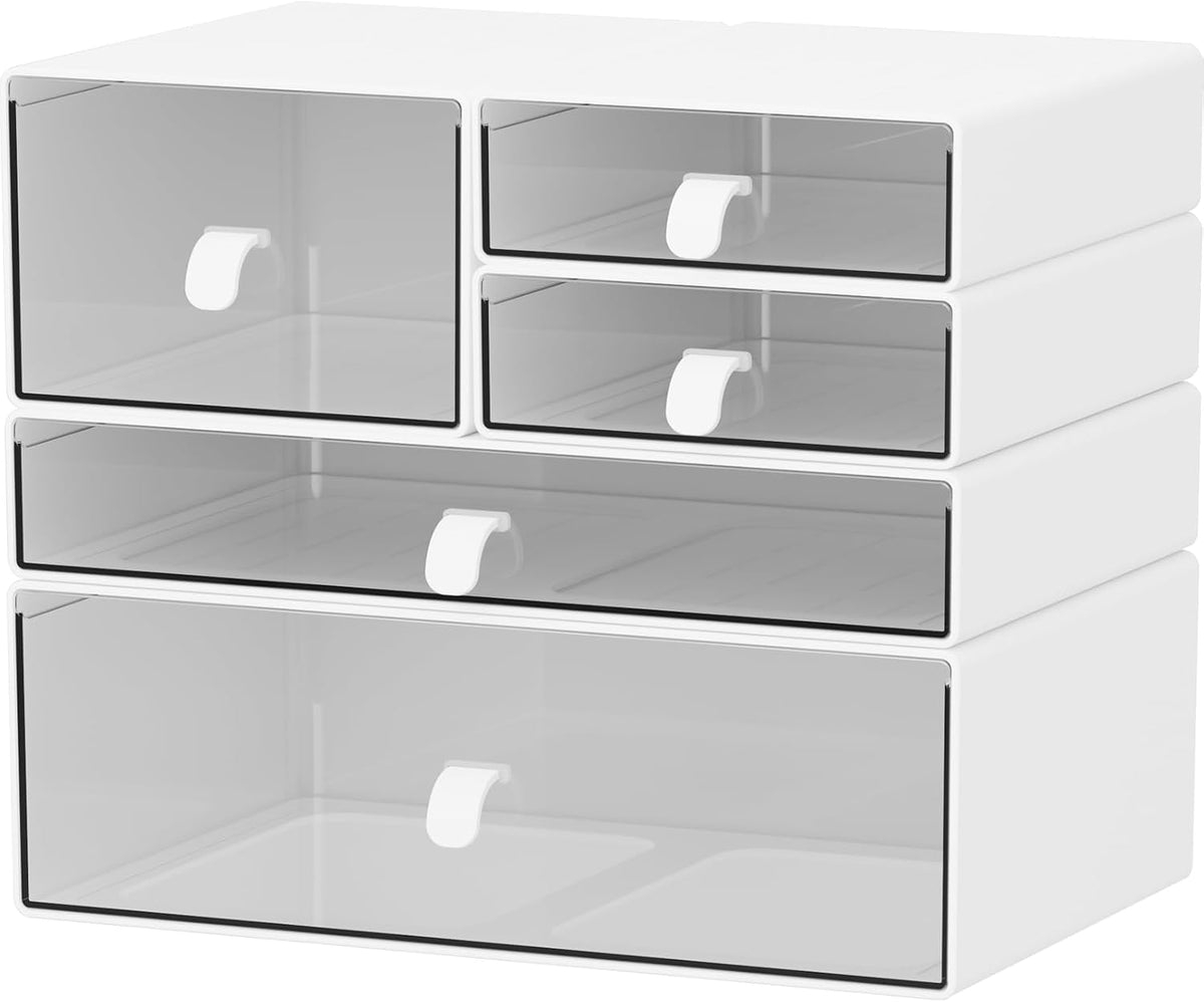 White & Clear 10-Drawer Stackable Desk Organizer Storage Set