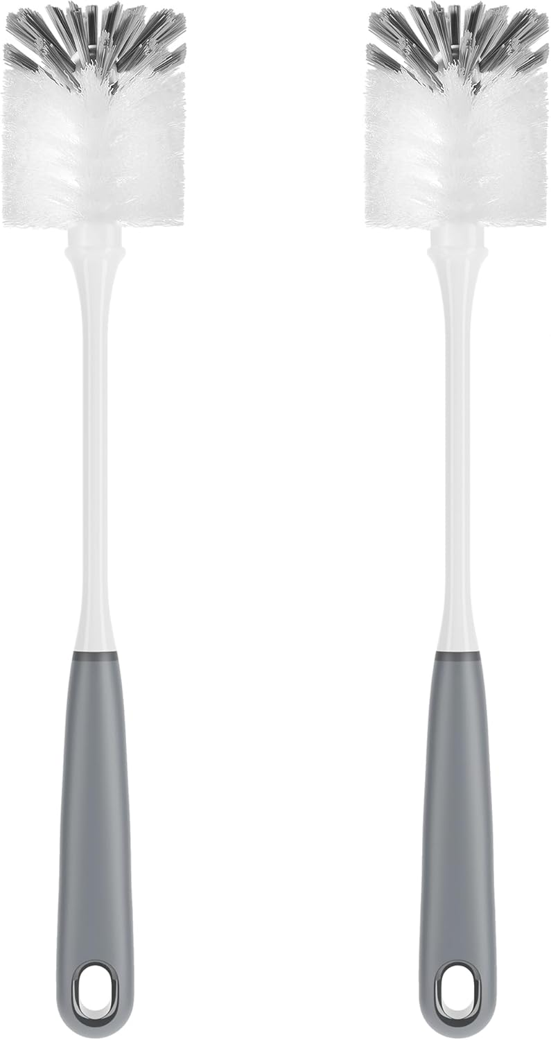 MR.SIGA Long Handle Bottle Brush, Flexible Scrub Brush for Water Bottles, Glasswares, Mugs, Black, 2 Pack