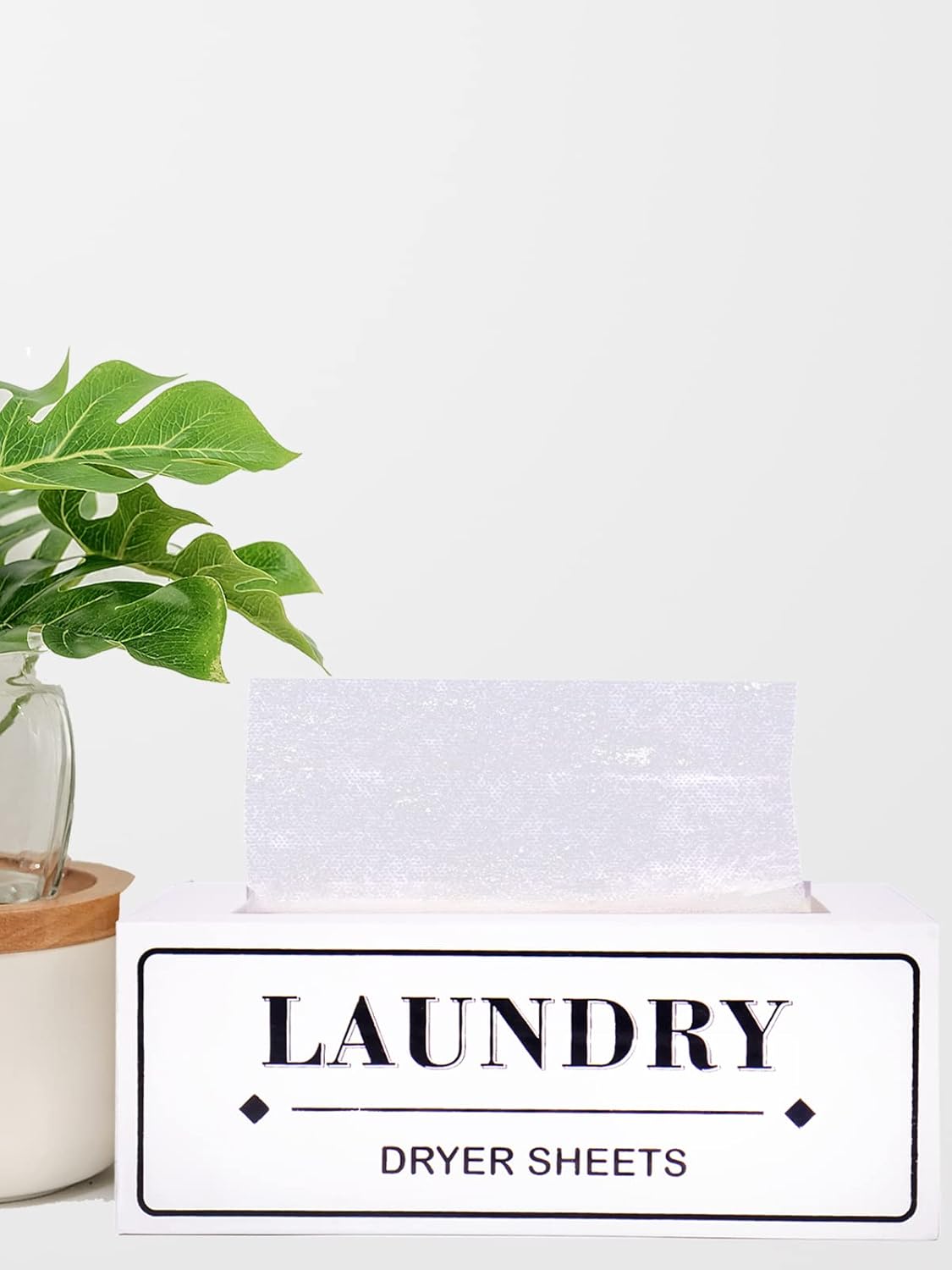 Dryer Sheet Holder Dispenser Container, Space Saving Laundry Room Organization and Storage, Farmhouse Decor, Fabric Softener Dispenser Containers, White
