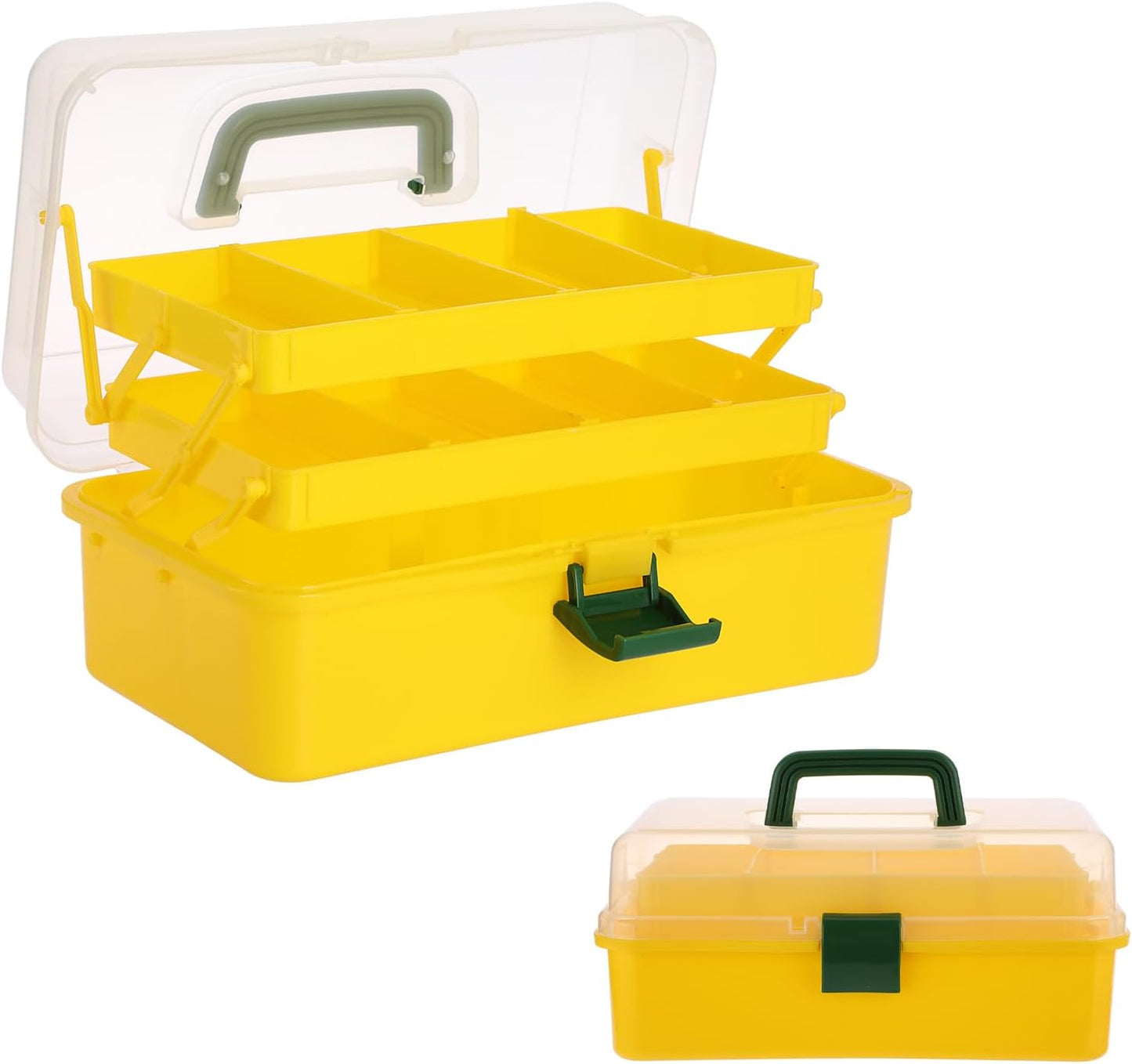 BTSKY 3-Layer Plastic Dividing Storage Box Craft Organizer and Storage with Adjustable Spacers Portable Handled Art Supply Organizer Multipurpose Home Utility Box for Medicine Sewing(Haze Green)
