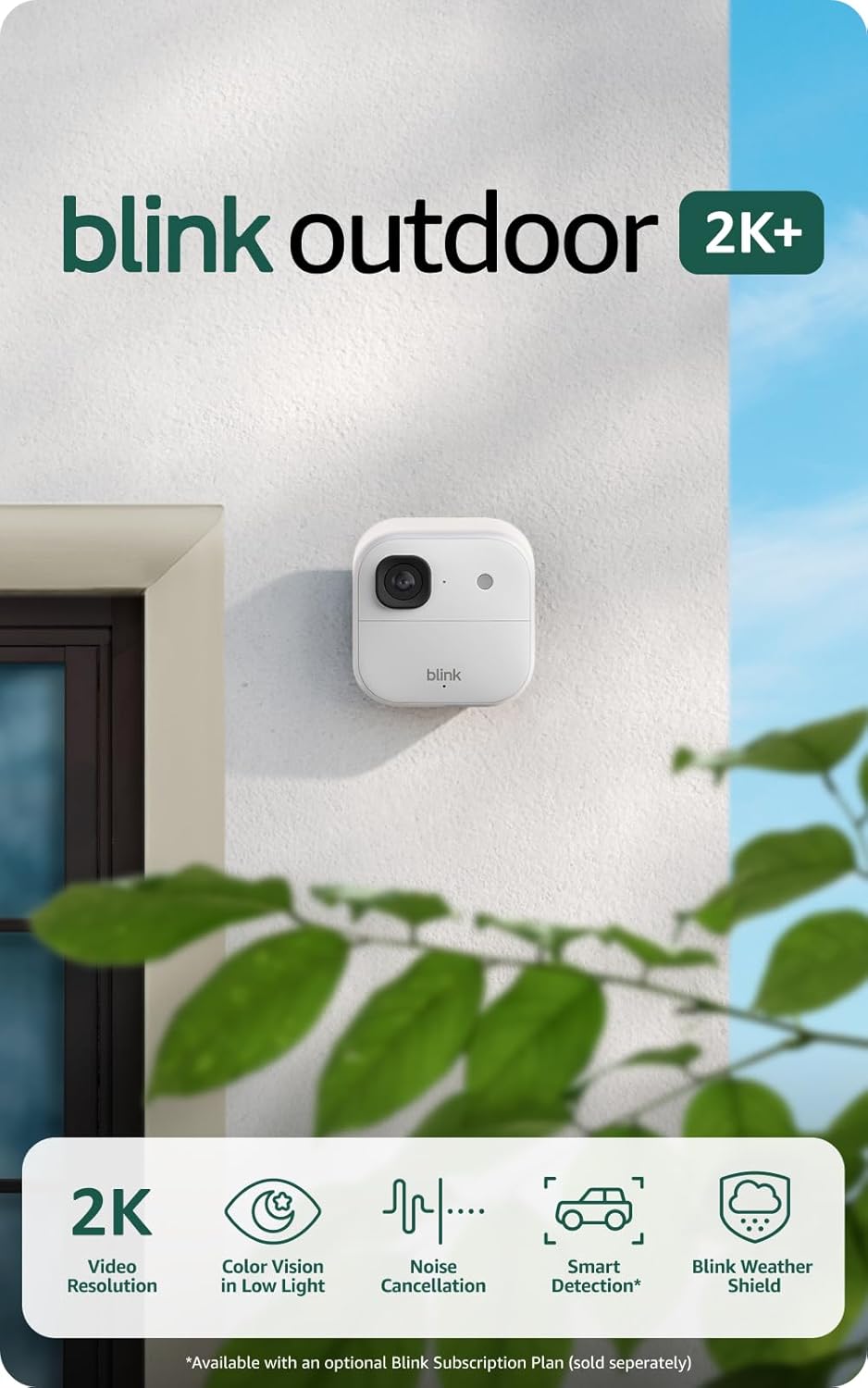 Blink Outdoor 2K+ (newest model) — Wireless smart security camera, 2K video resolution, enhanced audio, two-year battery. Sync Module Core included — 5 camera system (Black)