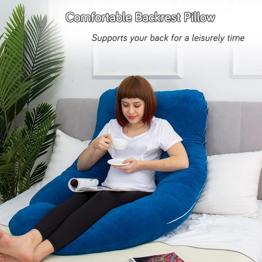 60 Inch Pregnancy Pillows for Sleeping, Extra Large U Shaped Body Pillow, Pregnancy Pillow, Maternity Pillow for Pregnant Women with Velour Cover (Blue)