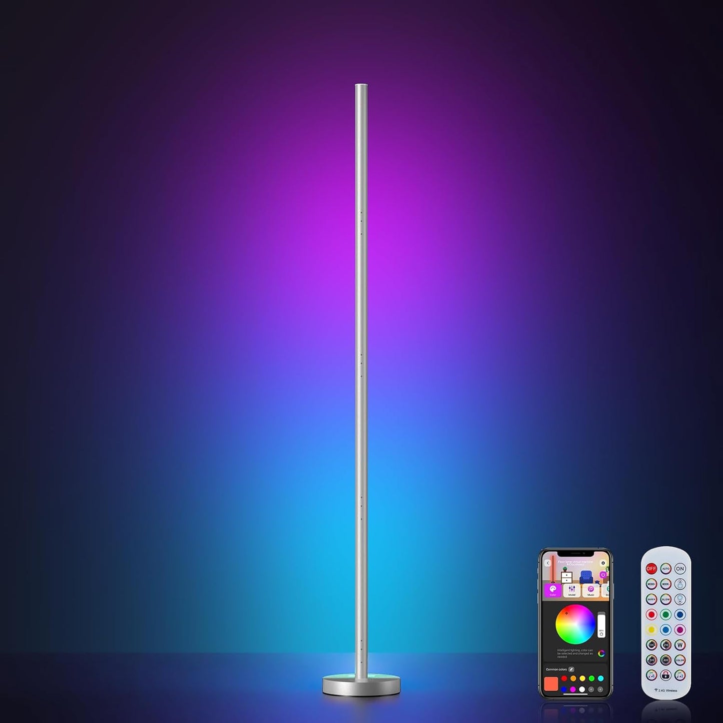 OIYN Smart RGBICW LED Corner Floor Lamp - 16 Million DIY Colors, 68+ Scenes, Music Sync, App & Remote Control, Color-Changing Ambient Lighting for Living Rooms, Bedrooms, and Gaming Rooms